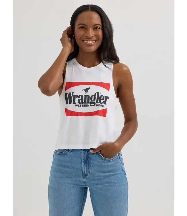 Wrangler White Block Festival Crop Graphic Tank