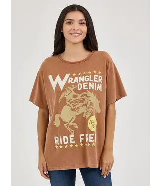 Wrangler T-Shirt Acid Wash Graphic Oversized Caramel