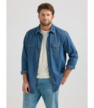 Wrangler Classic Mid Wash Denim Western Snap Shirt