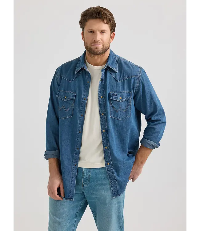 Wrangler Classic Mid Wash Denim Western Snap Shirt