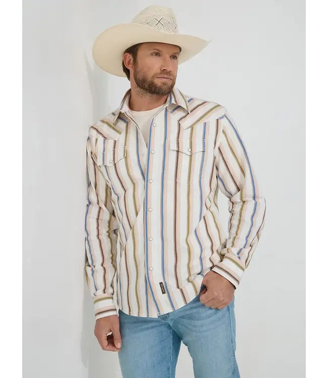 Wrangler Retro Premium Brushpopper Rusty Stripe Western Snap Shirt
