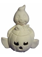 Creative Kreations Ceramics and Gifts Ghost Holding Pumpkin 6" Ceramic Bisque, Ready to Paint