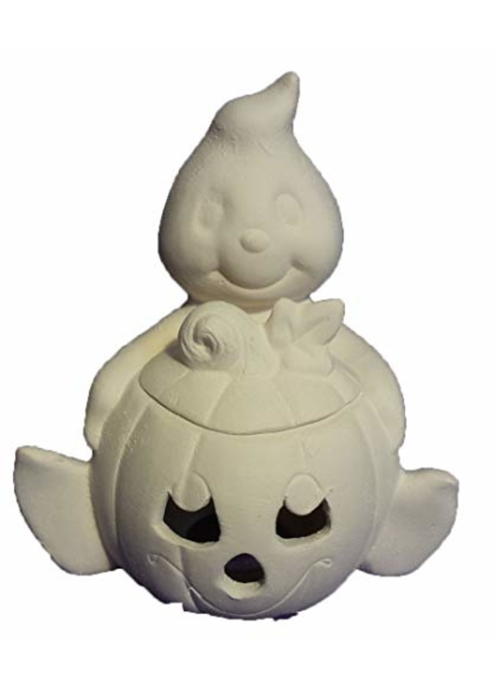 Creative Kreations Ceramics and Gifts Ghost Holding Pumpkin 6" Ceramic Bisque, Ready to Paint