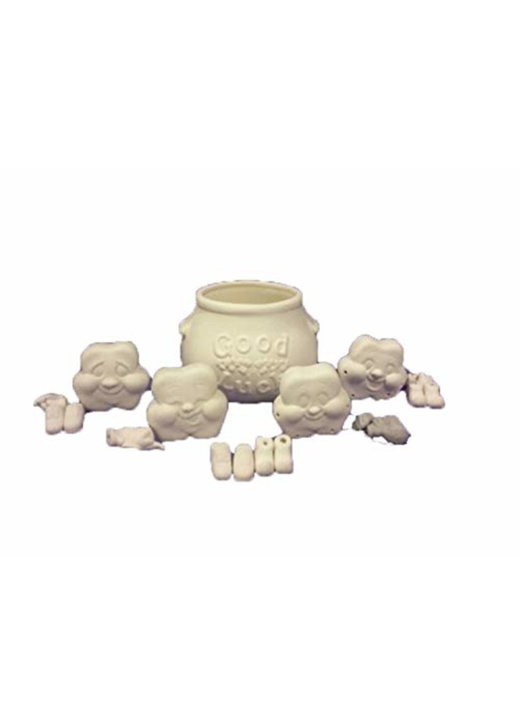 Creative Kreations Ceramics and Gifts Shamrock noggins 3" Set of 4, Cauldron 6" with Hands and feet Ceramic Bisque, Ready to Paint