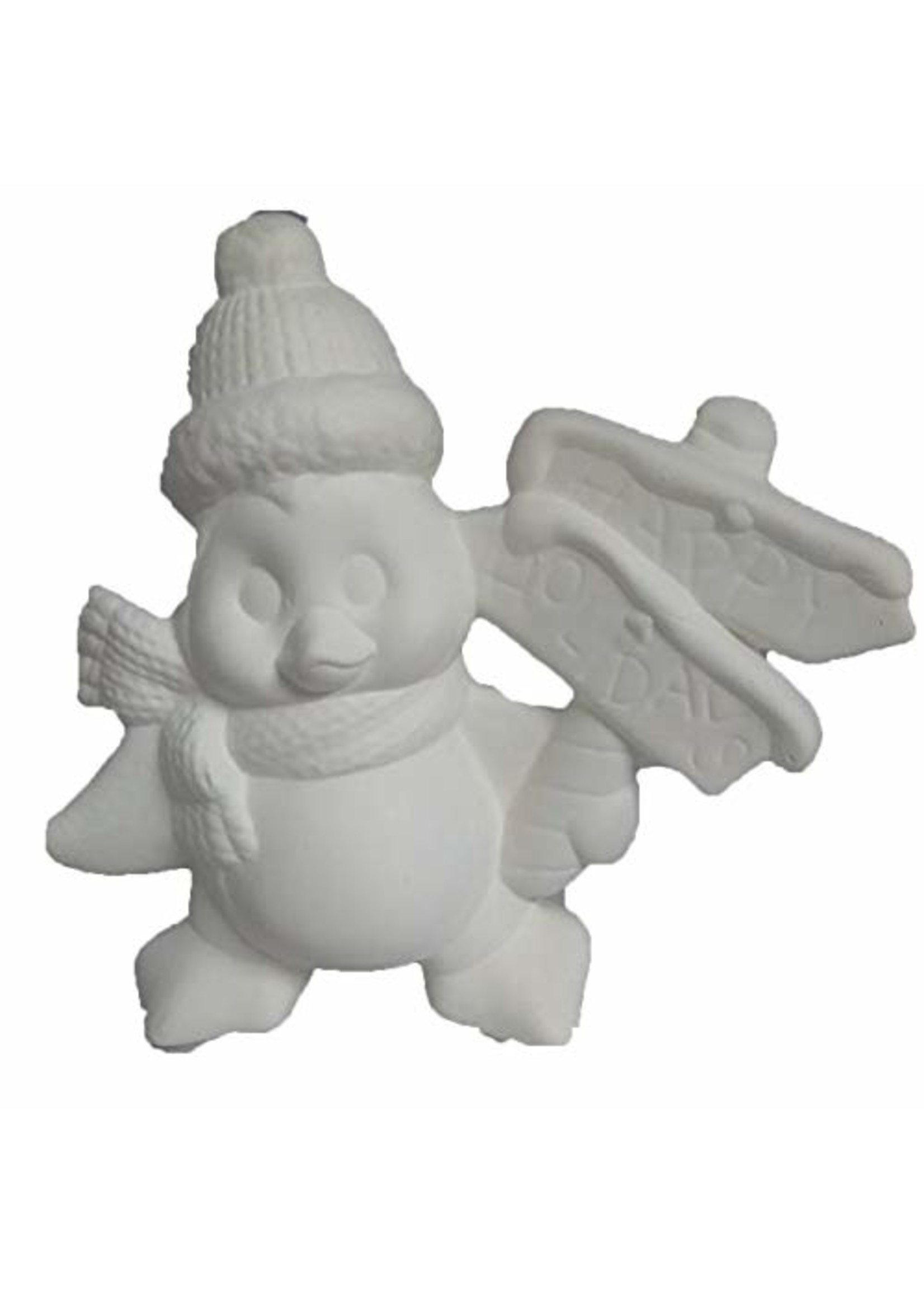 Creative Kreations Ceramics and Gifts Penguin Happy Holiday 5" Ceramic Bisque, Ready to Paint