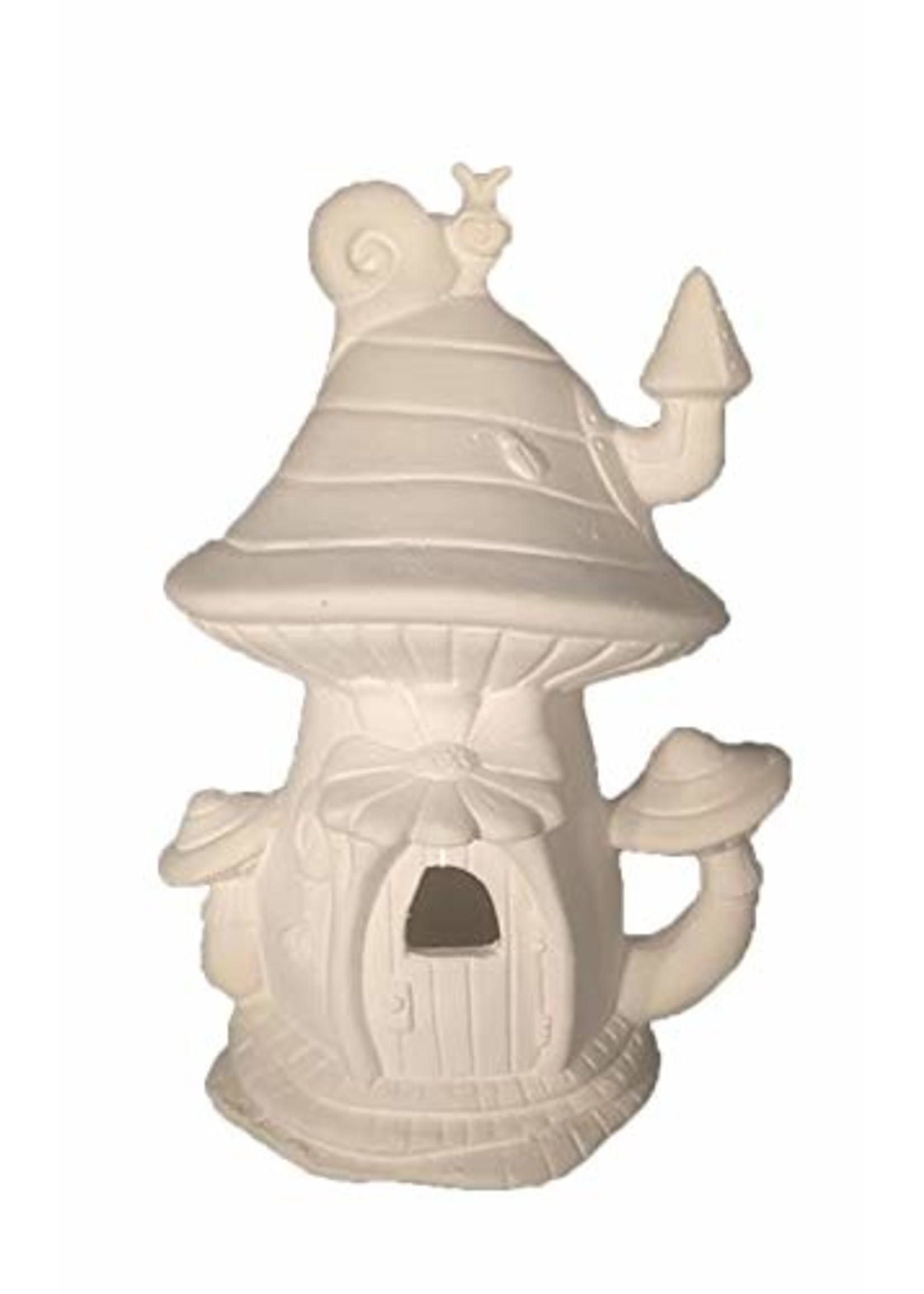 Creative Kreations Ceramics and Gifts Mushroom Snail Shack Fairy House 8" x 5" Ceramic Bisque, Ready to Paint