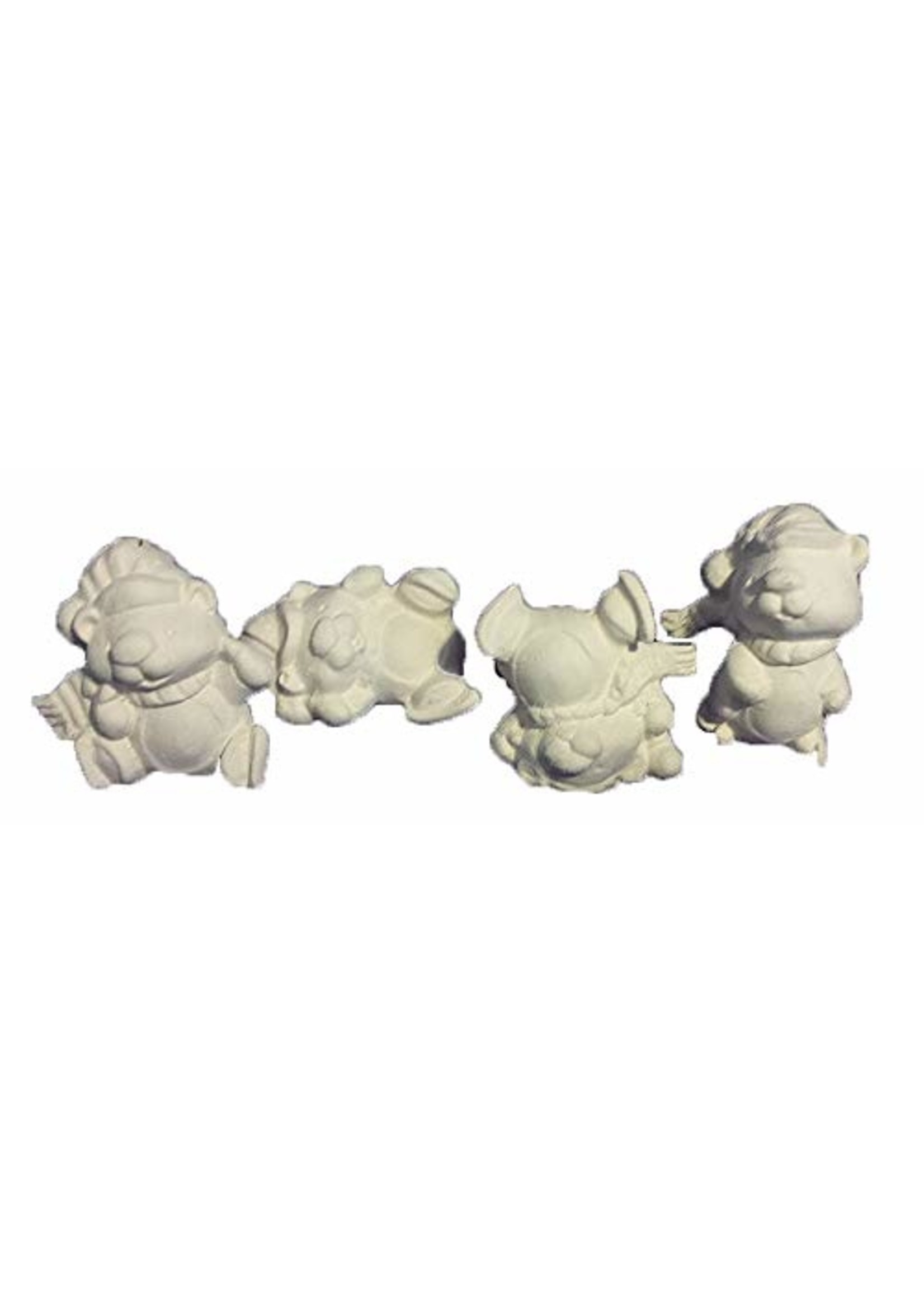 Creative Kreations Ceramics and Gifts Christmas Bear Ornaments 2" Set of 4 Ceramic Bisque, Ready to Paint