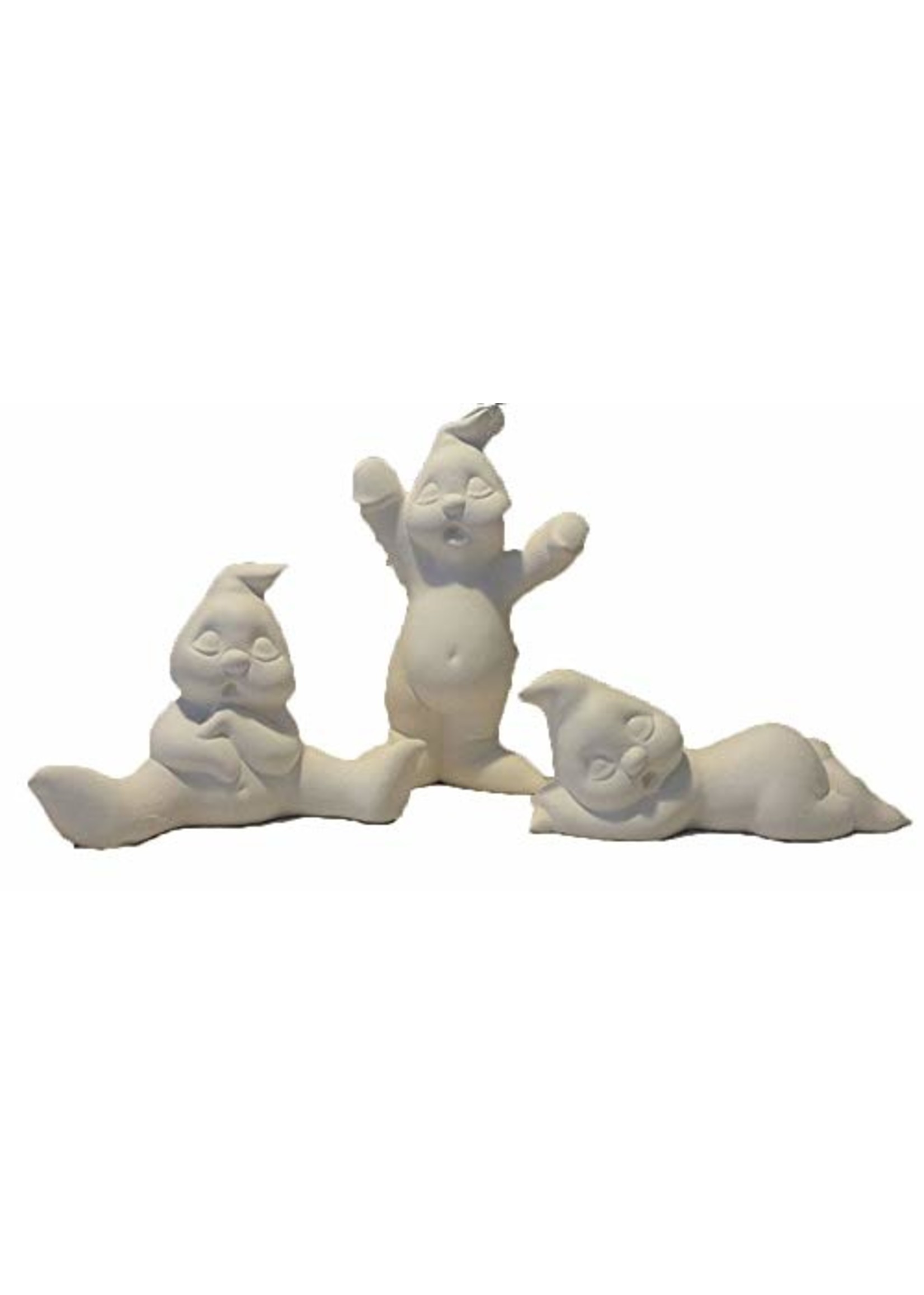 Creative Kreations Ceramics and Gifts Sleepy Ghosts 5" Set of 3 Ready to Paint Ceramic Bisque