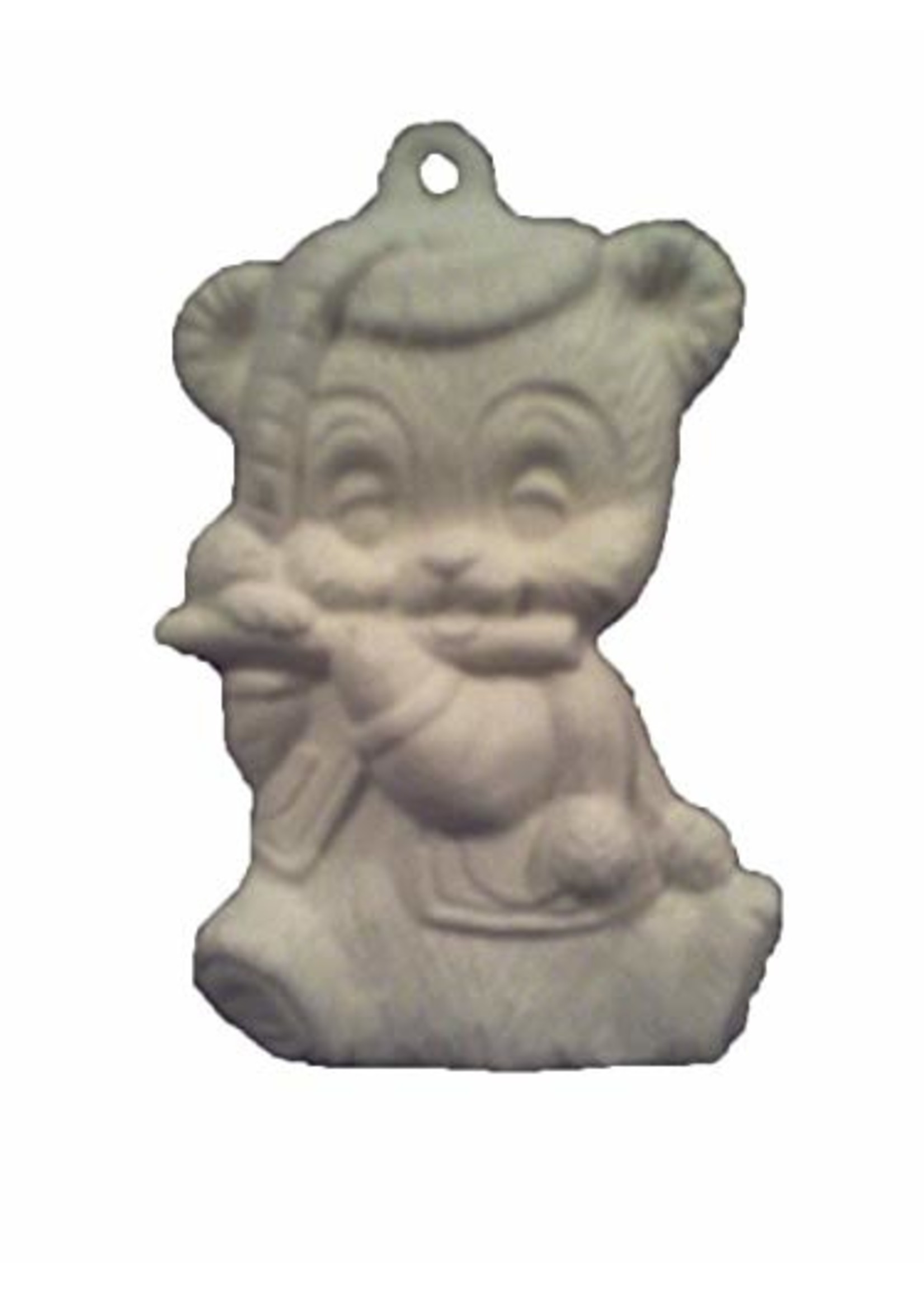 Creative Kreations Ceramics and Gifts Bear Playing Flute 3" Christmas Tree Ornament, Ceramic Bisque, Ready to Paint