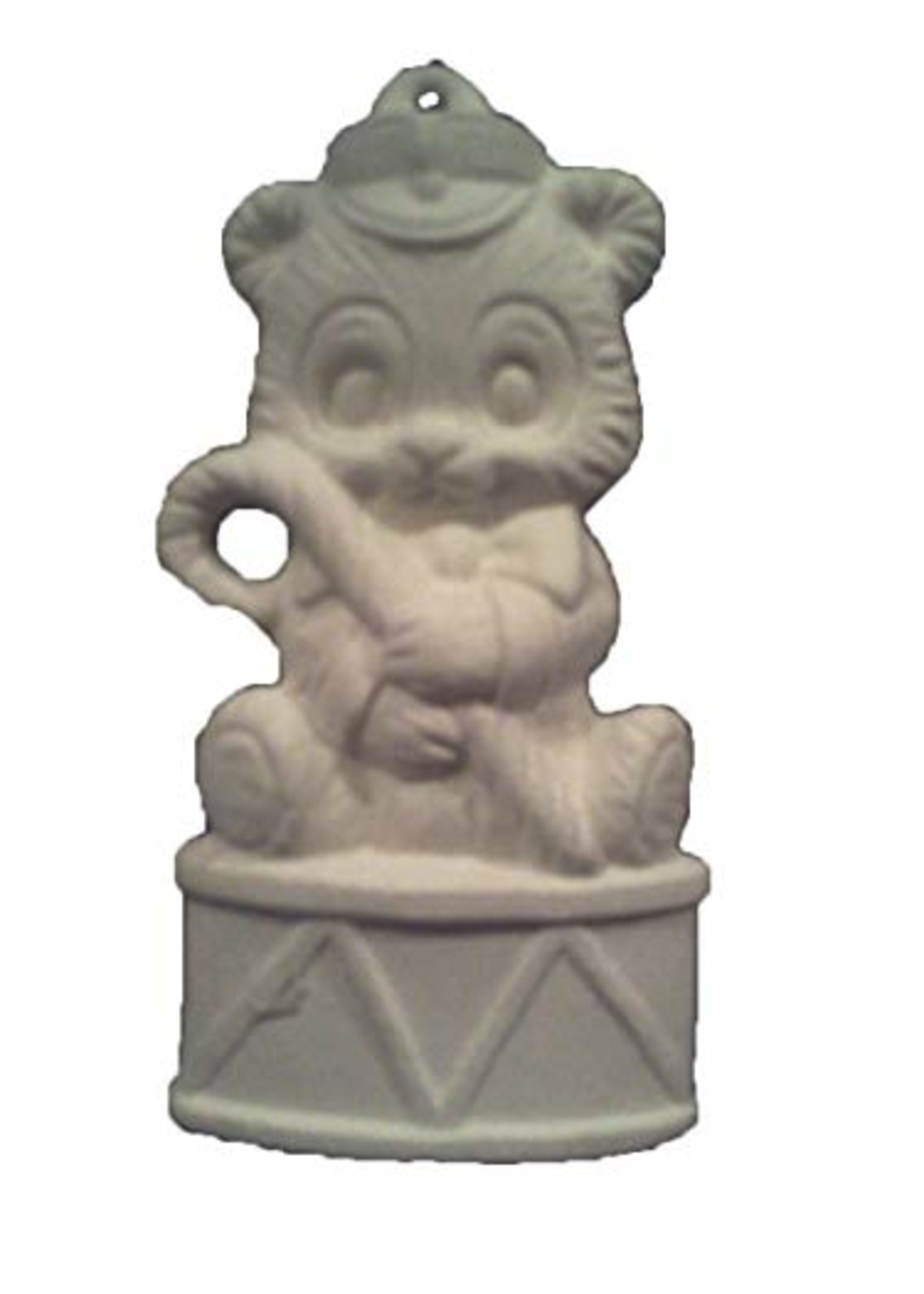 Creative Kreations Ceramics and Gifts Teddy Bear on Drum 3" Christmas Tree Ornament, Ceramic Bisque, Ready to Paint