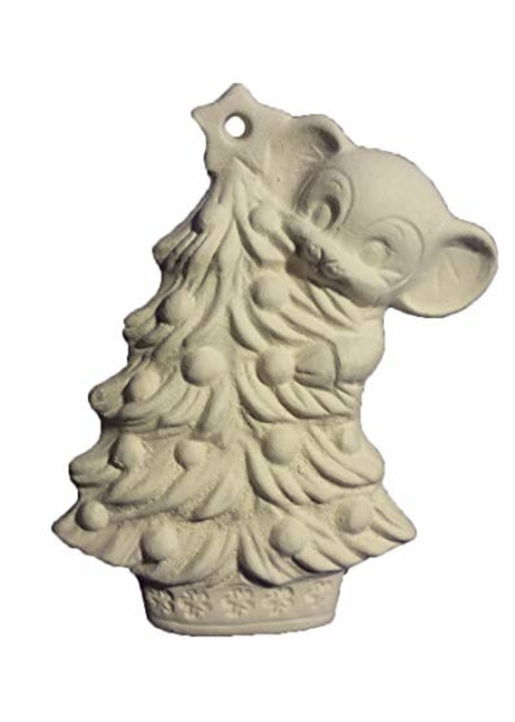 Creative Kreations Ceramics and Gifts Mouse on Christmas Tree 3" Christmas Tree Ornament, Ceramic Bisque, Ready to Paint