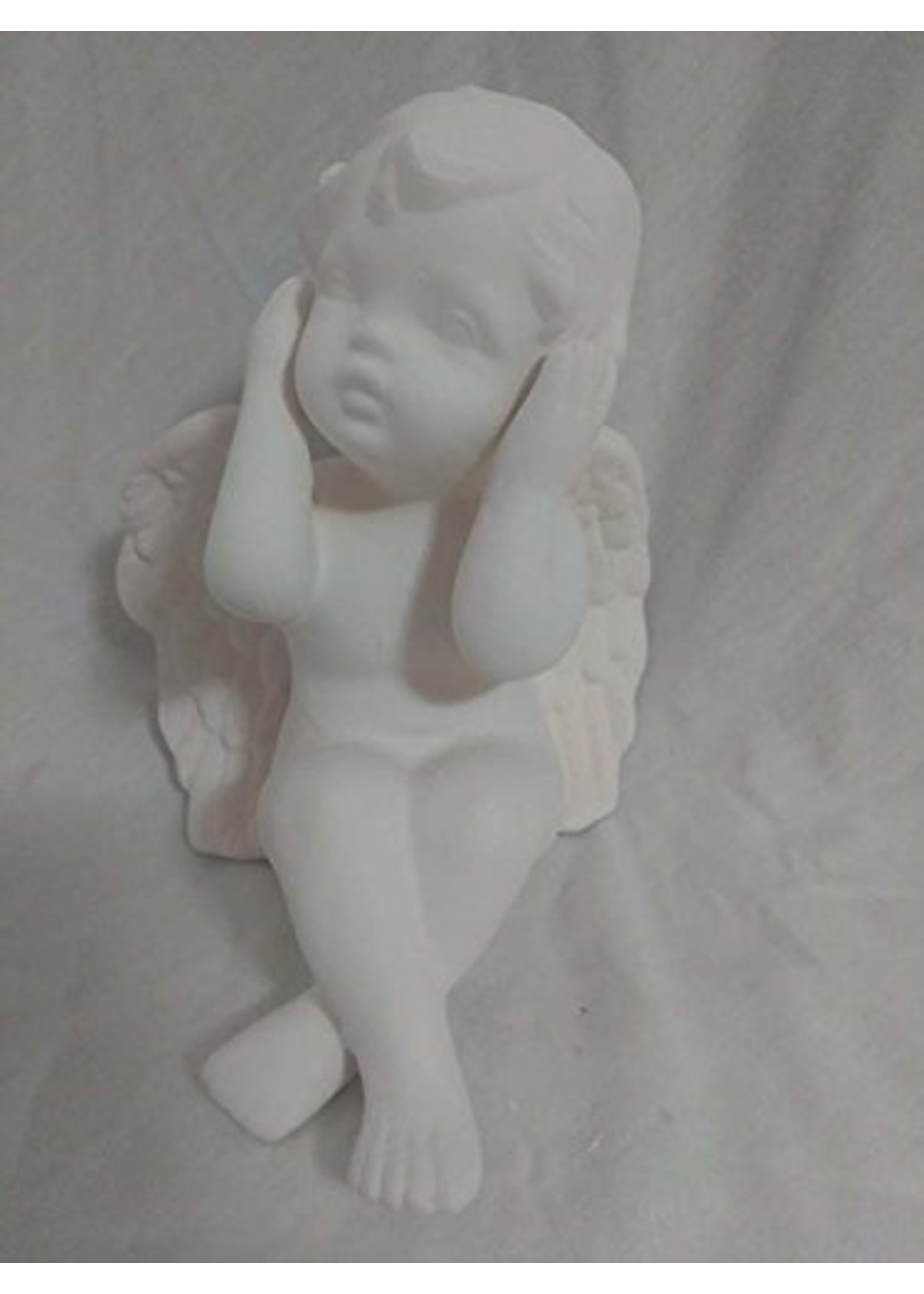 Creative Kreations Ceramics and Gifts Hear No Evil Cherub 7 1/2" Ceramic Bisque Ready to Paint