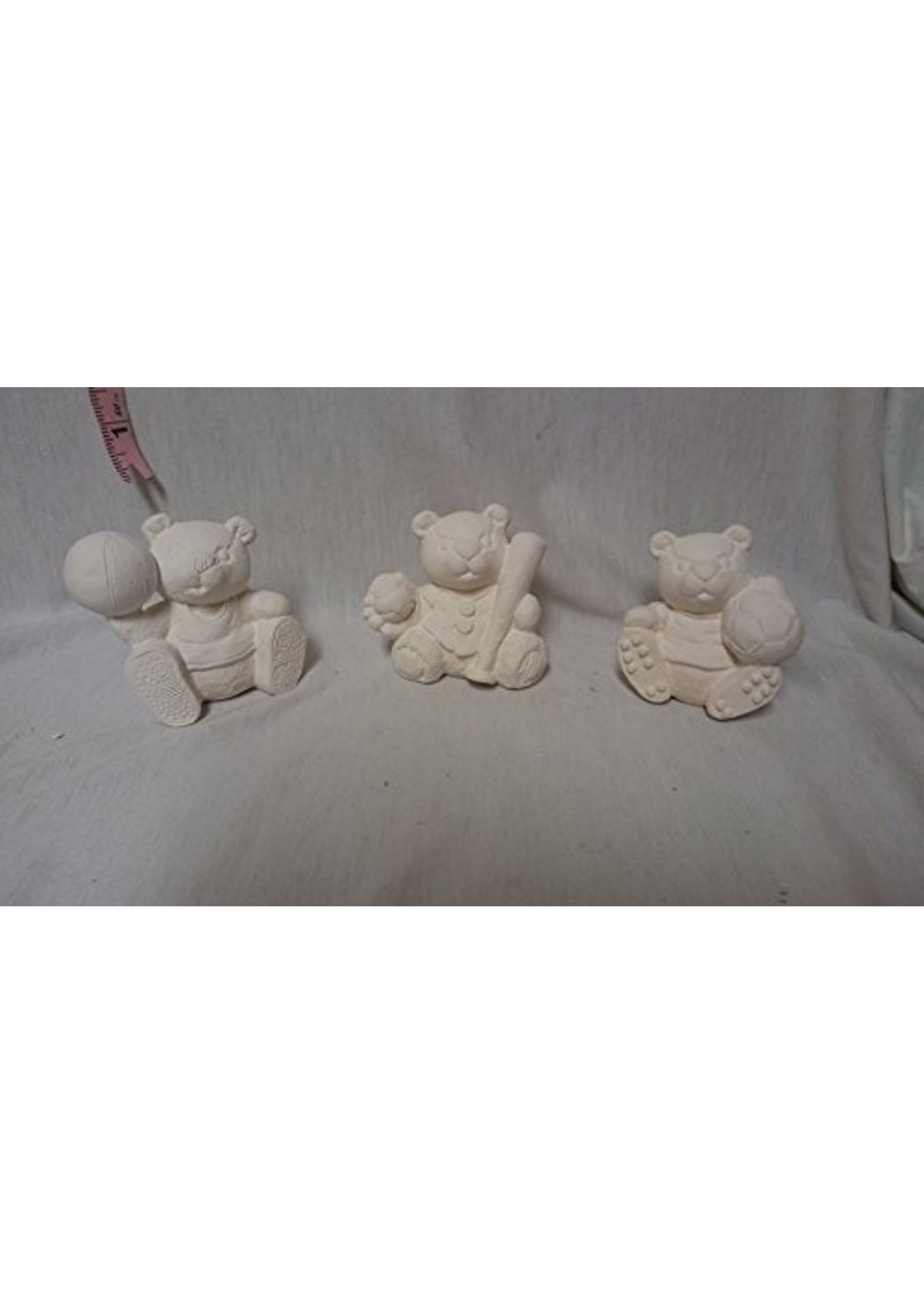 Creative Kreations Ceramics and Gifts Sports Bears  ornaments 3" set of 3 ceramic bisque, ready to paint