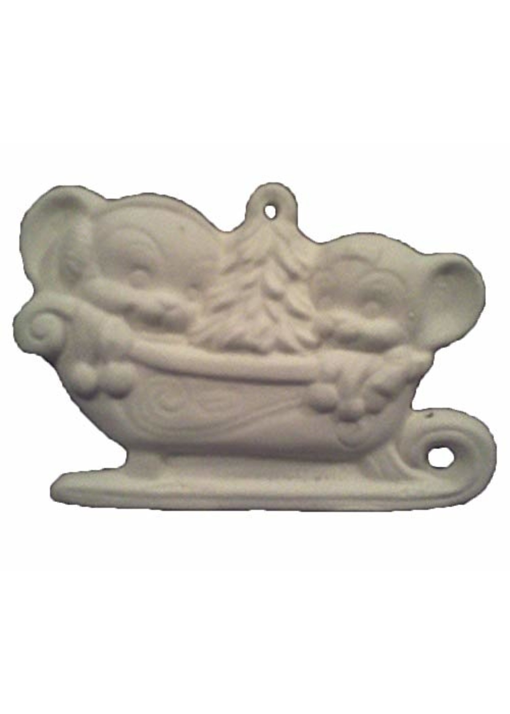 Creative Kreations Ceramics and Gifts Mice in Sleigh Ornament 3" Ceramic Bisque, Ready to Paint