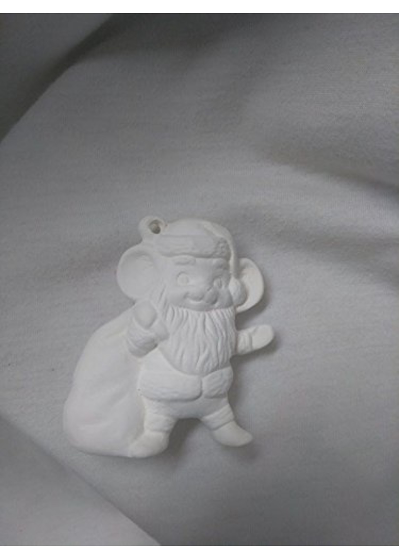 Creative Kreations Ceramics and Gifts Santa Mouse Holding Bag of Toys Ornament 3" Ceramic Bisque, Ready to Paint