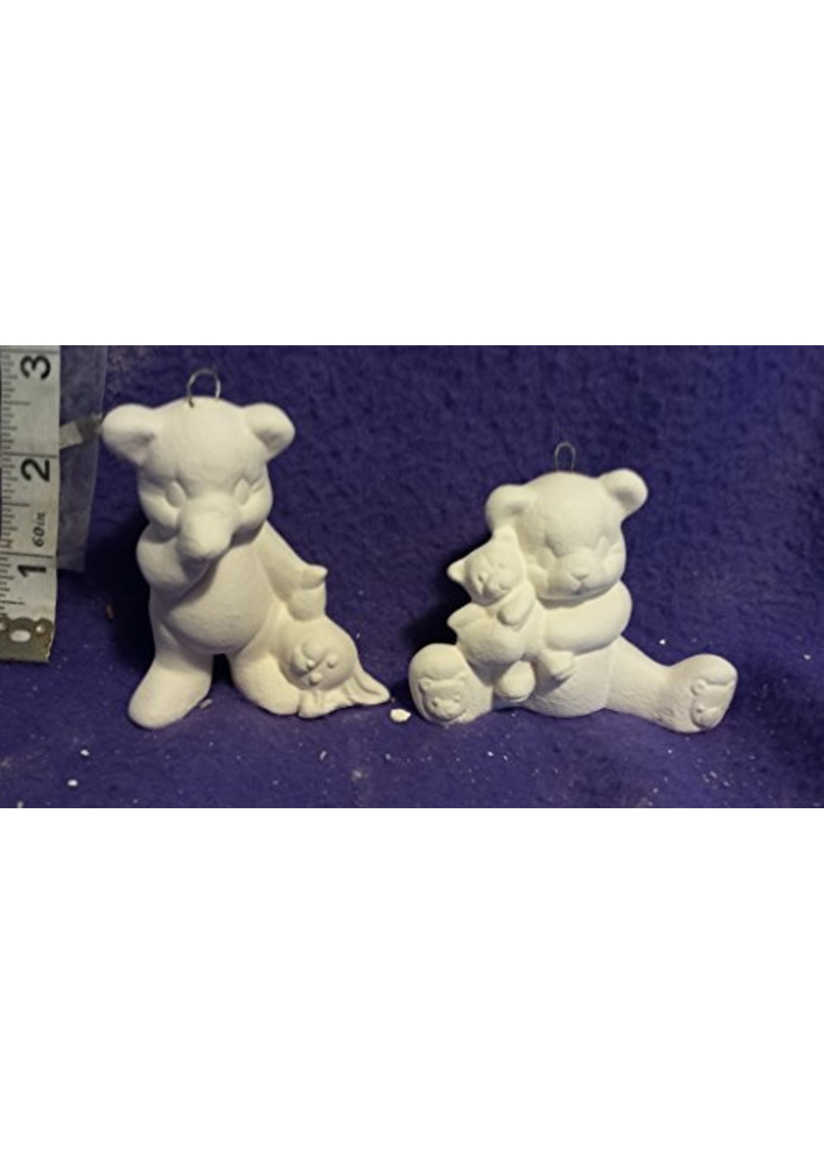 Creative Kreations Ceramics and Gifts Sleepy Bear ornaments 3" set of 2 ceramic bisque, ready to paint