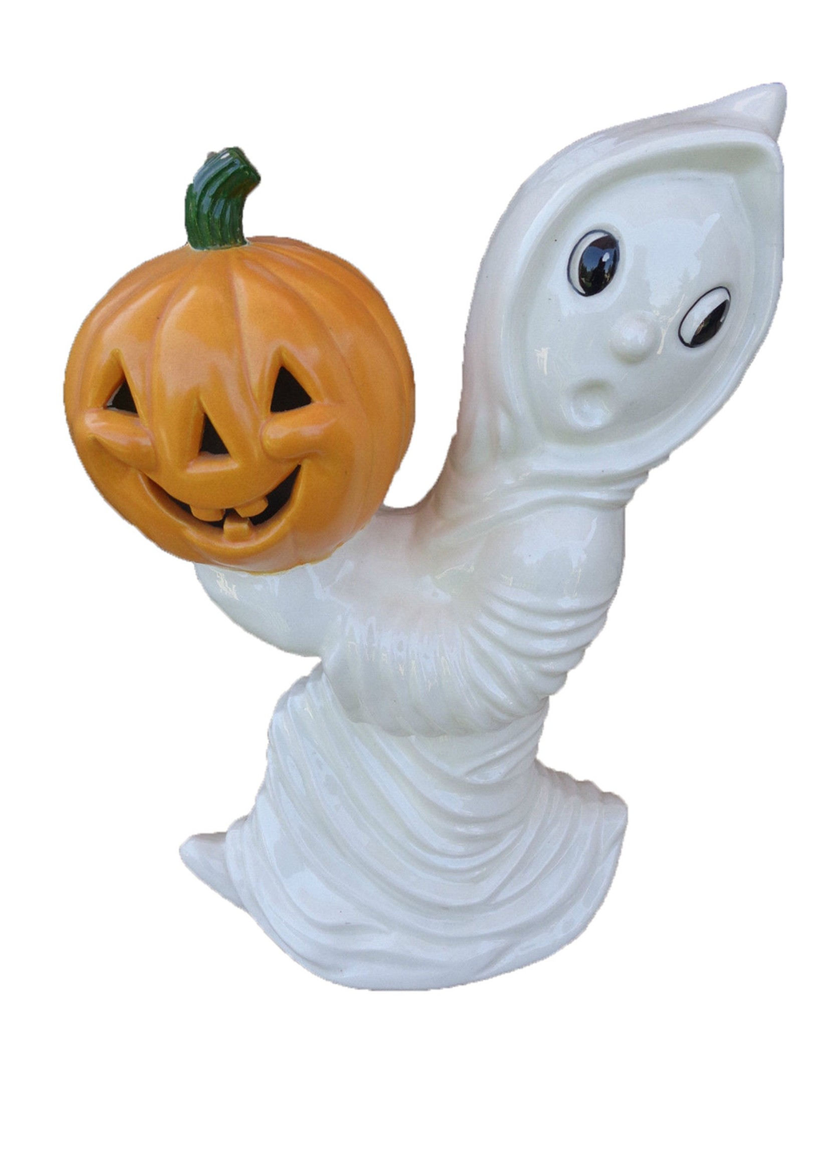Creative Kreations Ceramics and Gifts Ghost Holding Pumpkin 12" x 7" Glaze Finish with clip light