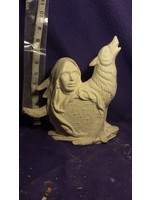 Creative Kreations Ceramics and Gifts Native Wolf dreamcatcher 8" ready to paint ceramic bisque
