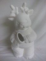 Creative Kreations Ceramics and Gifts Christmas Reindeer Holding Stocking 10" Ceramic Bisque, Ready To Paint