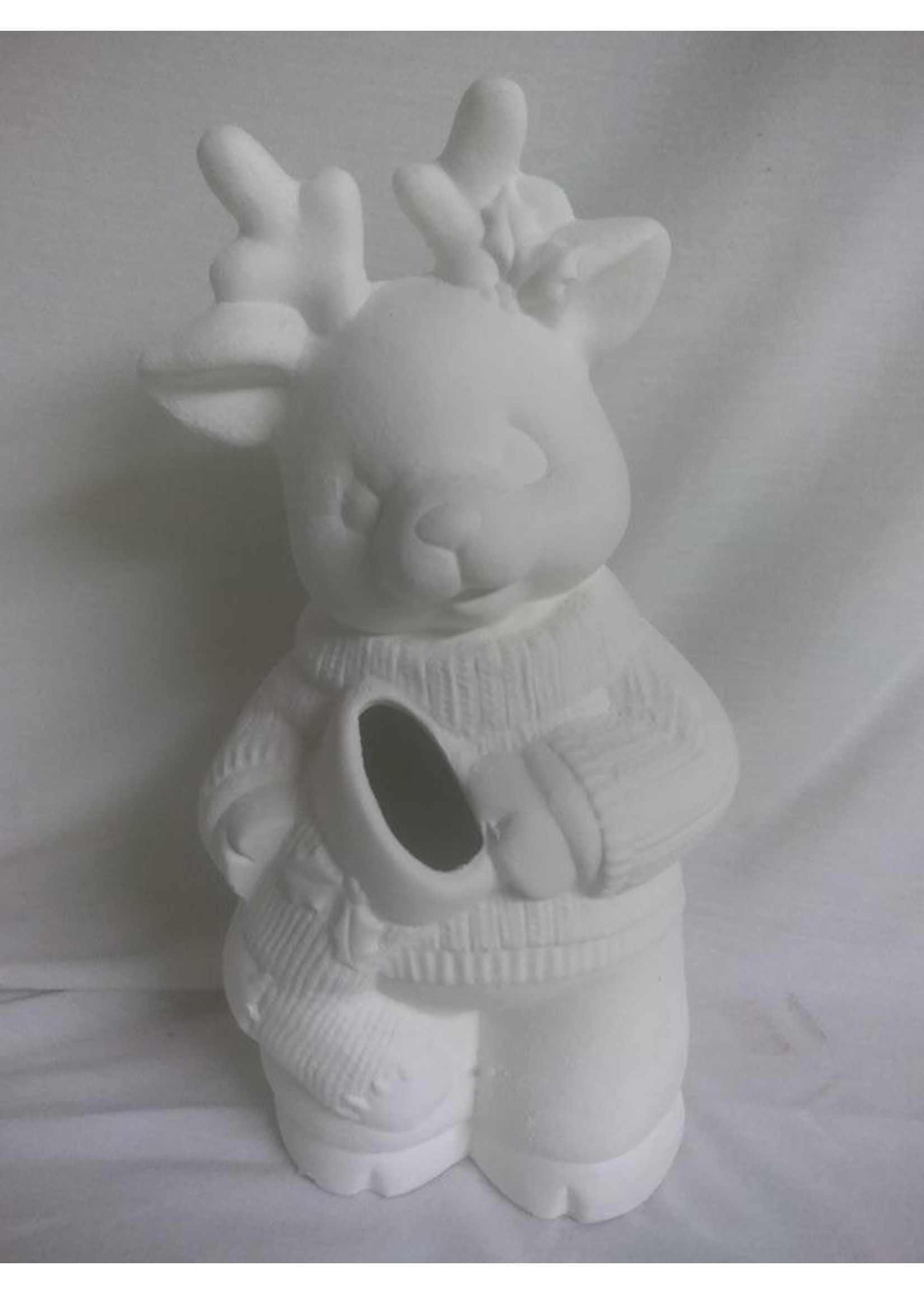 Creative Kreations Ceramics and Gifts Christmas Reindeer Holding Stocking 10" Ceramic Bisque, Ready To Paint
