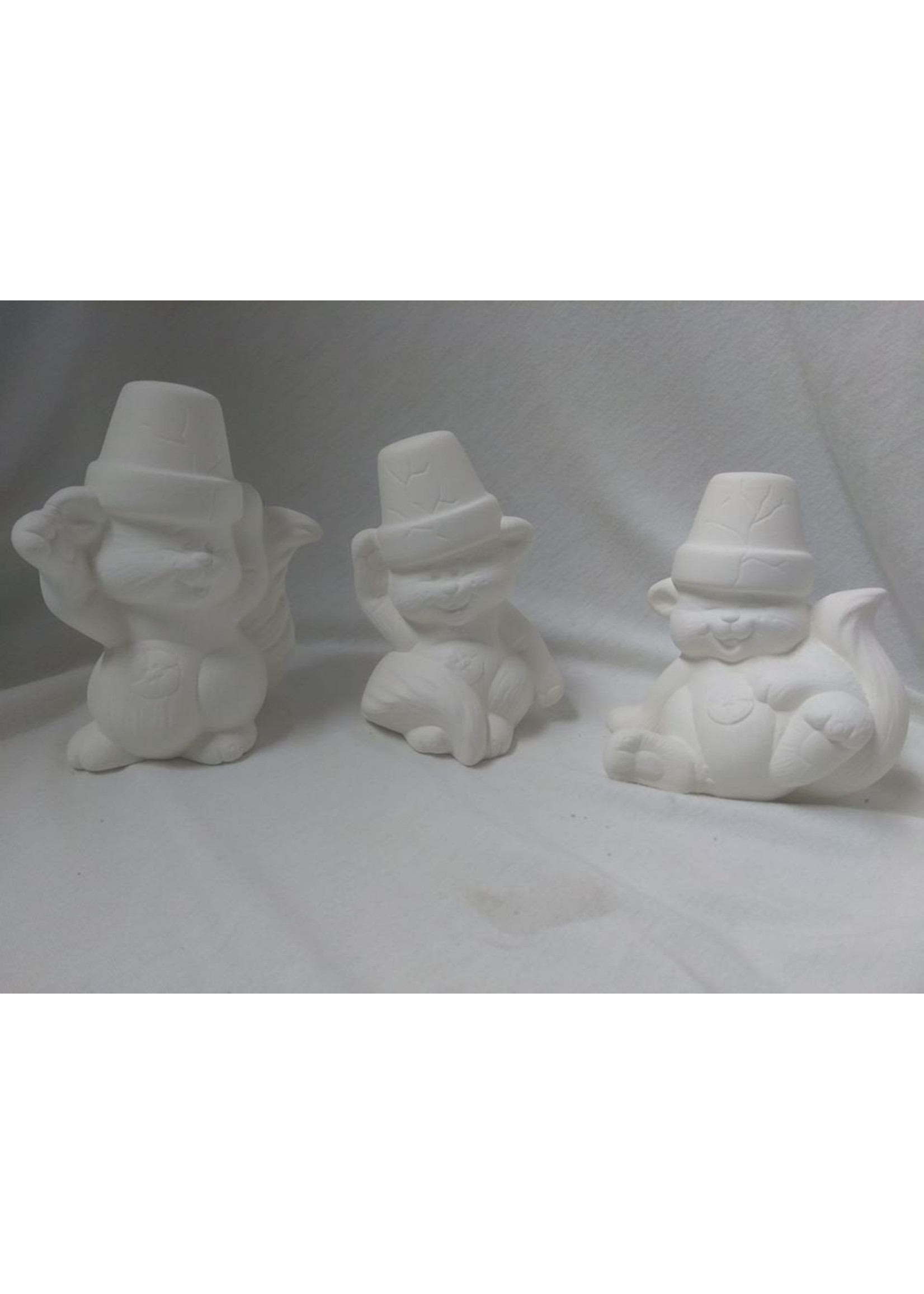 Creative Kreations Ceramics and Gifts Cracked Pot Squirrels 5" set of 3 Ceramic Bisque, Ready To Paint