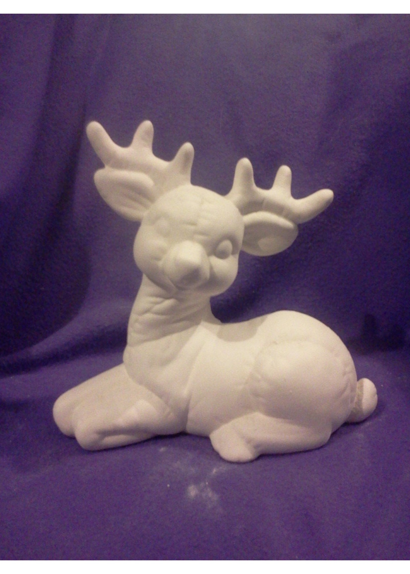 Creative Kreations Ceramics and Gifts Softy Reindeer Side Sitting ready to paint 7" x 8" ceramic bisque