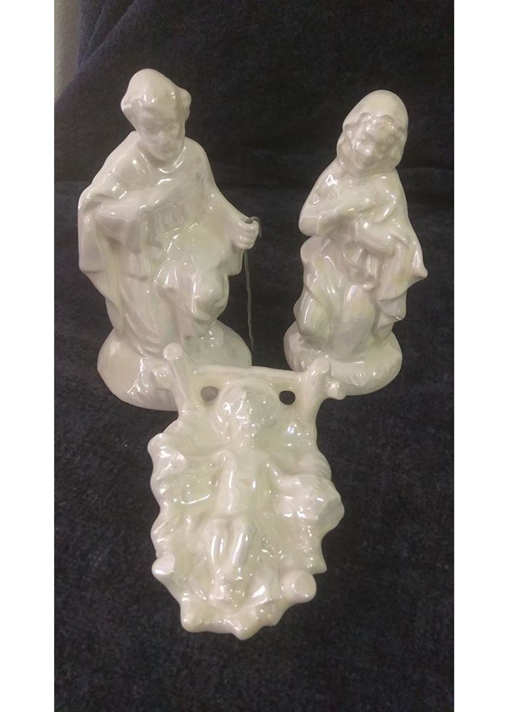Creative Kreations Ceramics and Gifts Joseph 5" , Mary 5" and Child 3" Glazed and Mother of Pearl ceramic set