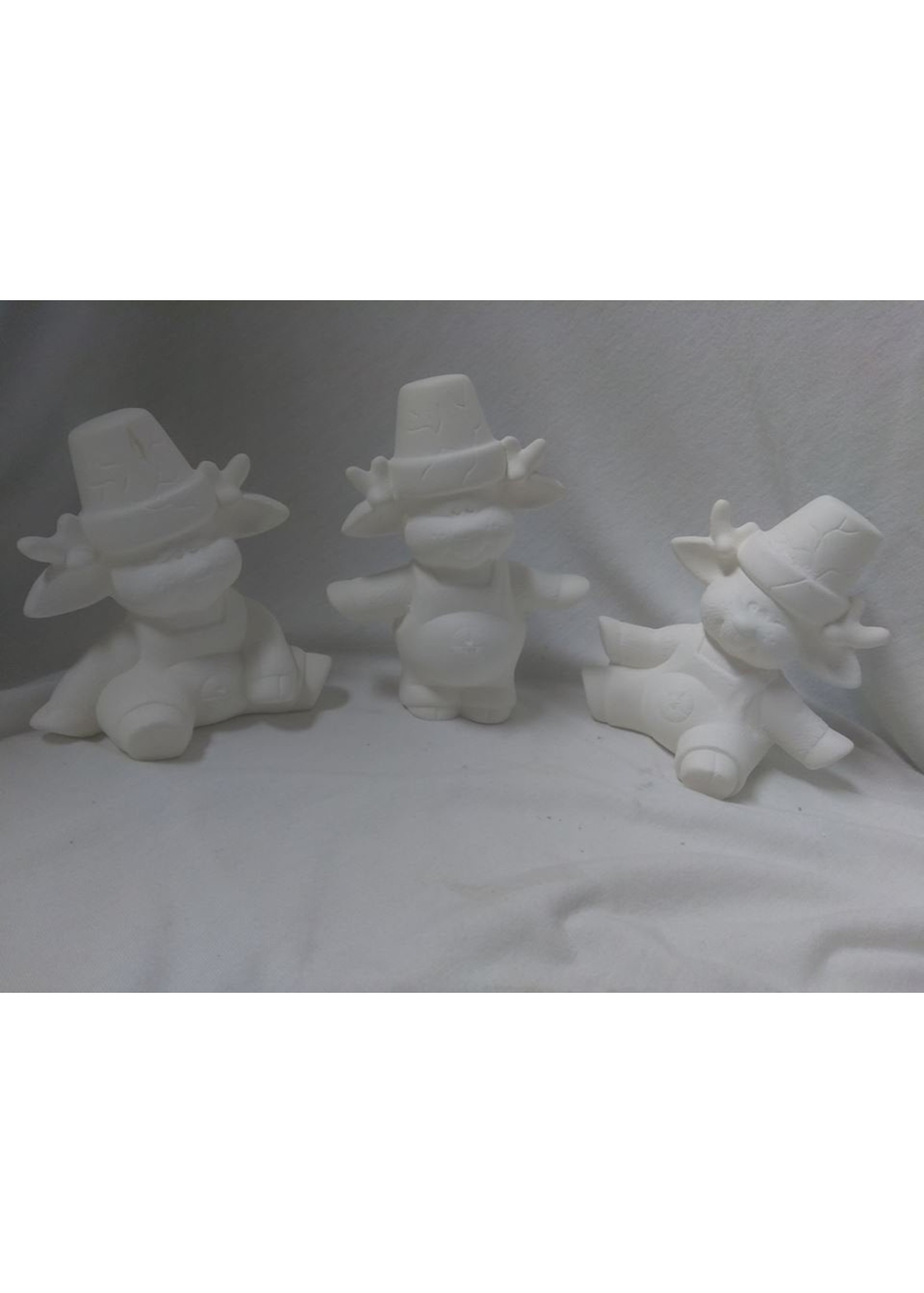 Creative Kreations Ceramics and Gifts Cracked Pot Reindeer 5" set of 3 Ceramic Bisque, Ready to Paint
