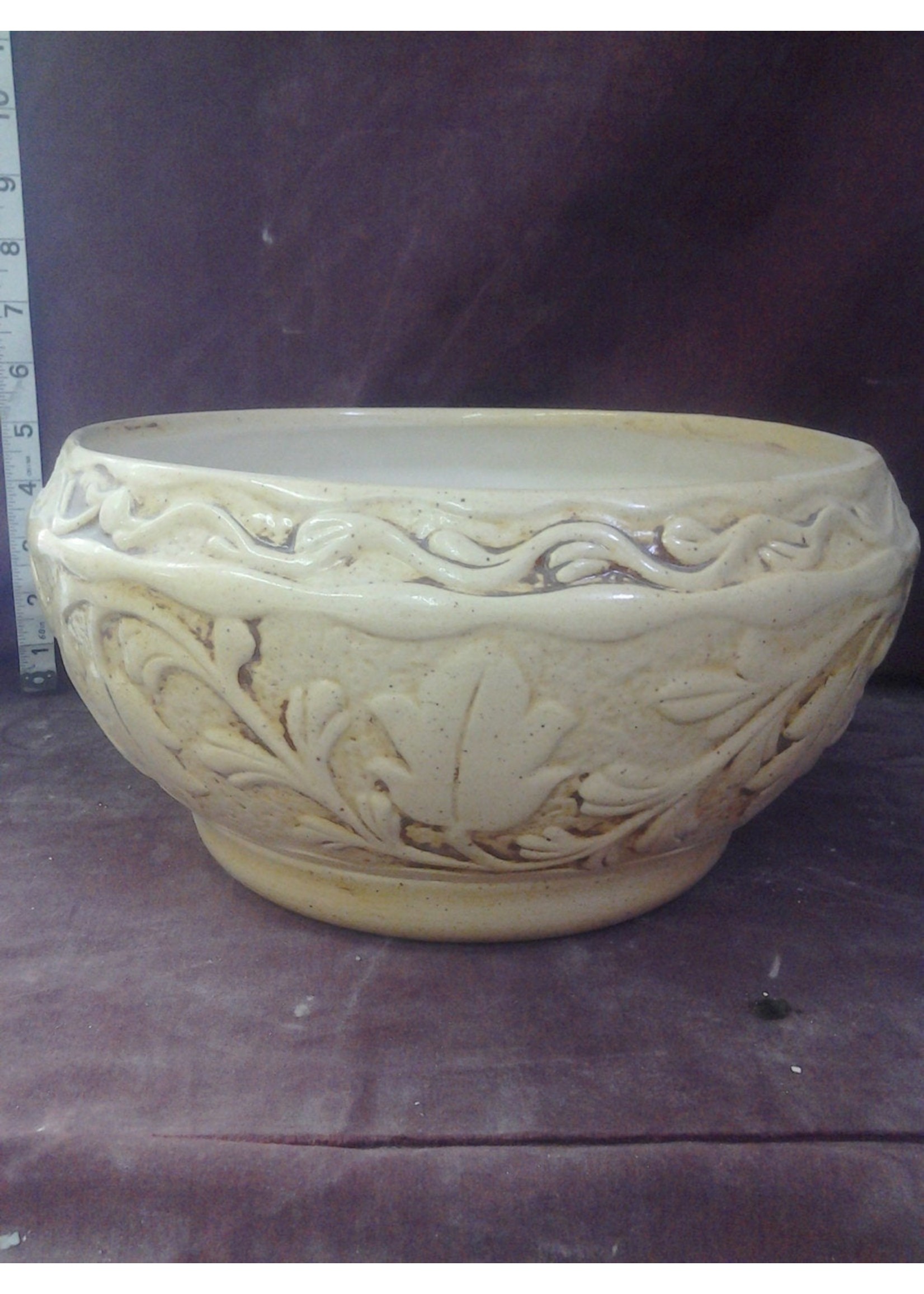 Creative Kreations Ceramics and Gifts Large Ceramic Leaf embossed planter 6" tall (with base) x 10" diameter ready to paint