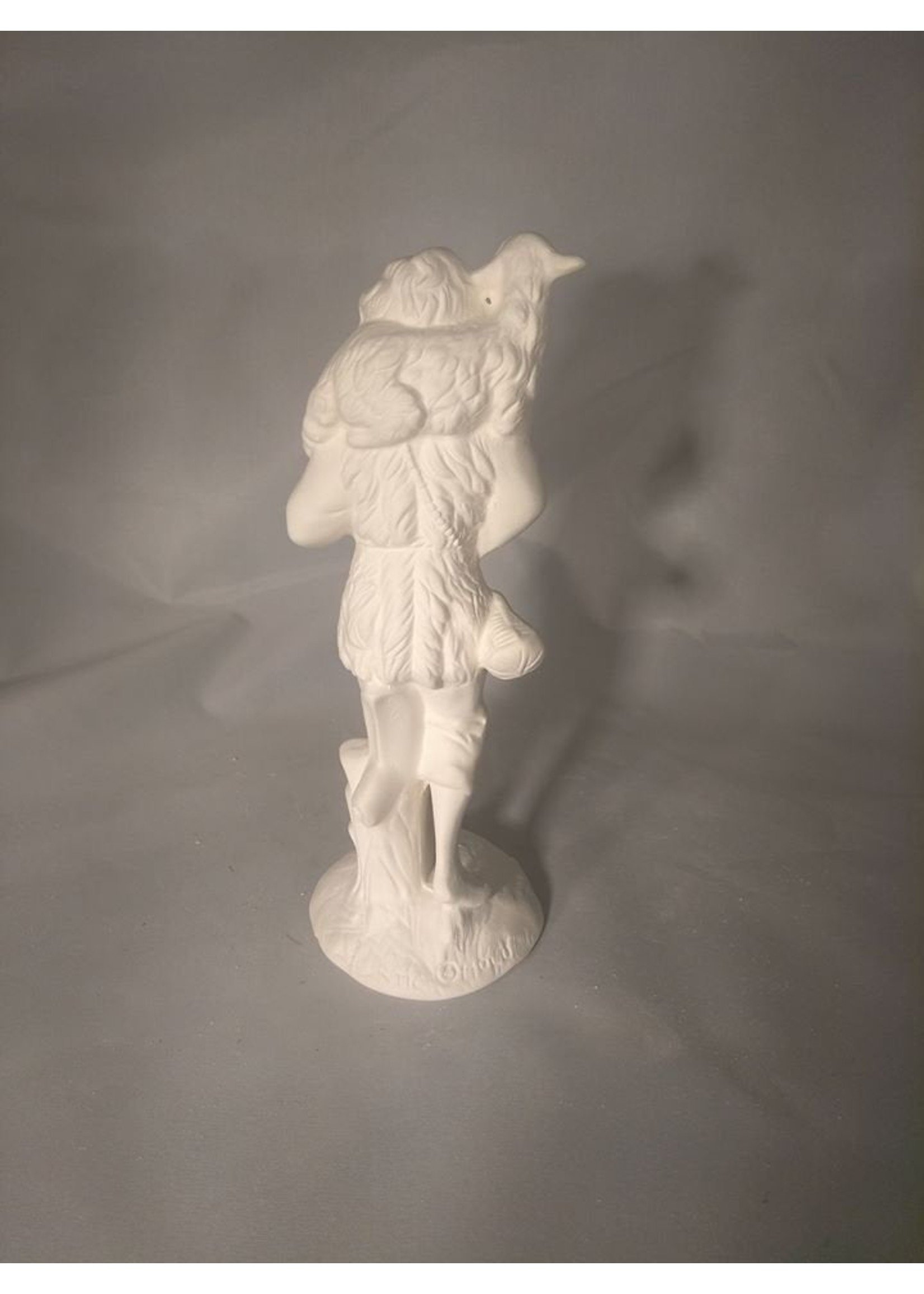 Creative Kreations Ceramics and Gifts Nativity Shepard with Sheep on Shoulders 7" Ceramic Bisque, Ready To Paint