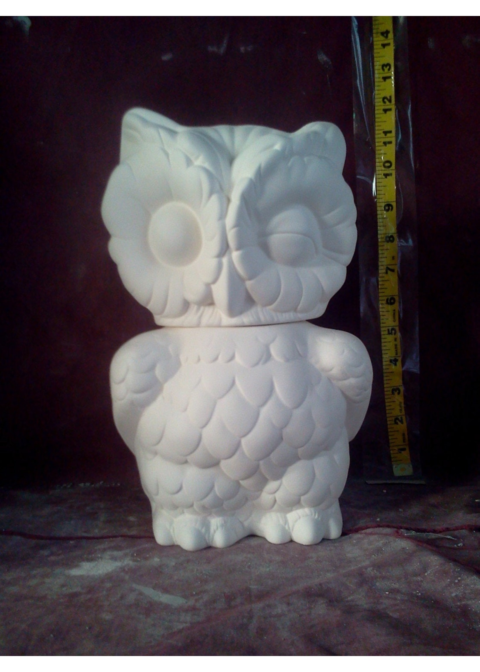 Creative Kreations Ceramics and Gifts Owl Canister / Cookie Jar 11" Ceramic Bisque, Ready to Paint
