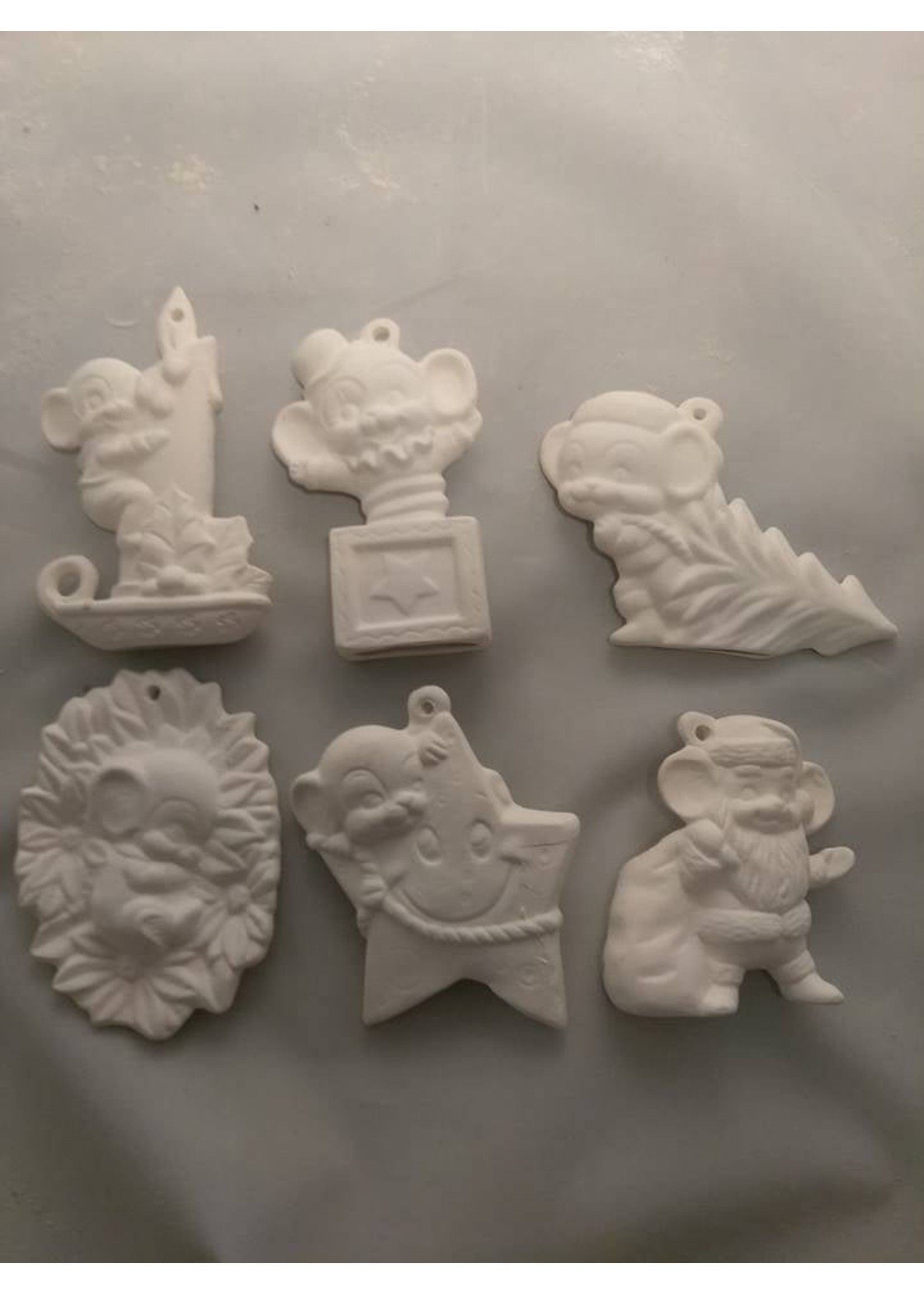 Creative Kreations Ceramics and Gifts Mice ornaments Asst #4 set of 6 ceramic bisque, ready to paint