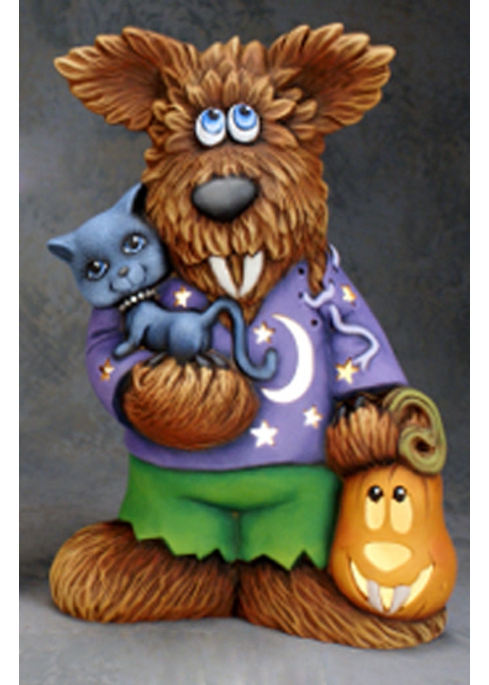Creative Kreations Ceramics and Gifts Wolfie Wolfman 13.5" with cut outs and electric, Ceramic Bisque, Ready To Paint