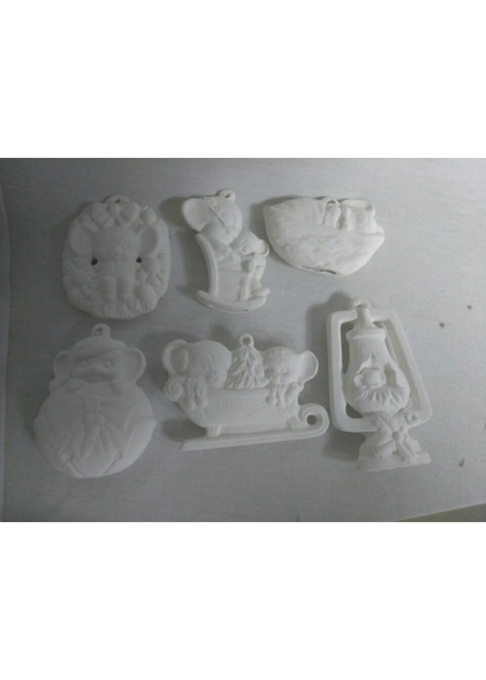 Creative Kreations Ceramics and Gifts Mice ornaments Asst #2 set of 6 ceramic bisque, ready to paint
