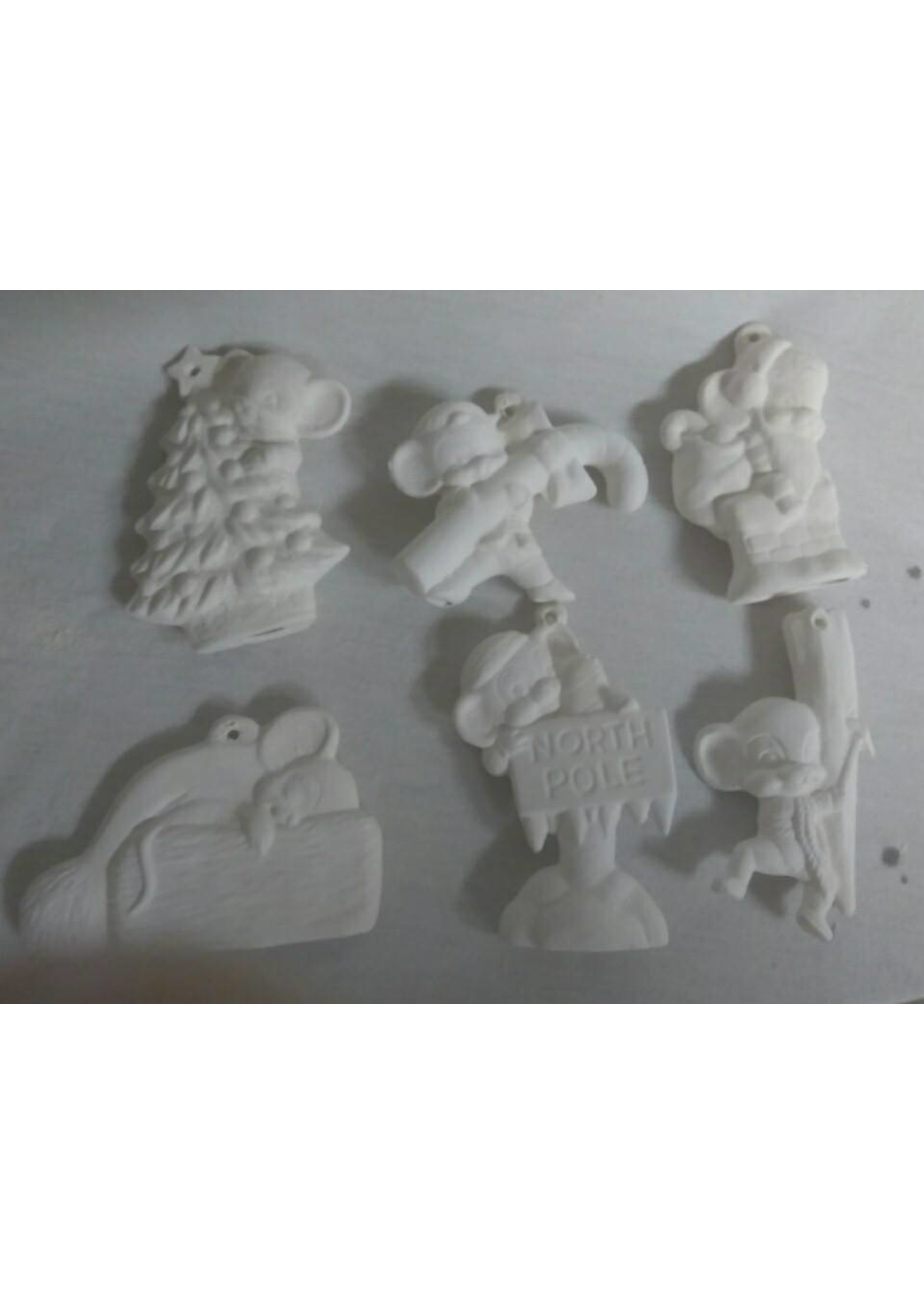 Creative Kreations Ceramics and Gifts Mice Ornaments Asst #3 set of 6 Ceramic Bisque Ready To Paint