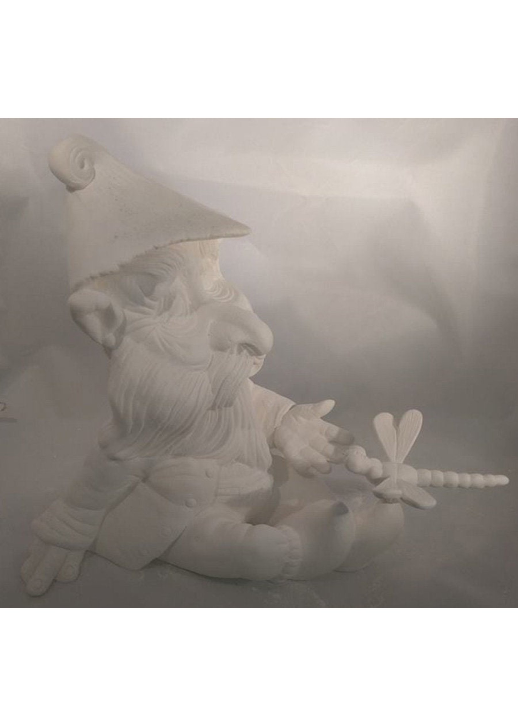 Creative Kreations Ceramics and Gifts Hughie Gnome with Dragon Fly 11" Ceramic Bisque, Ready To Paint