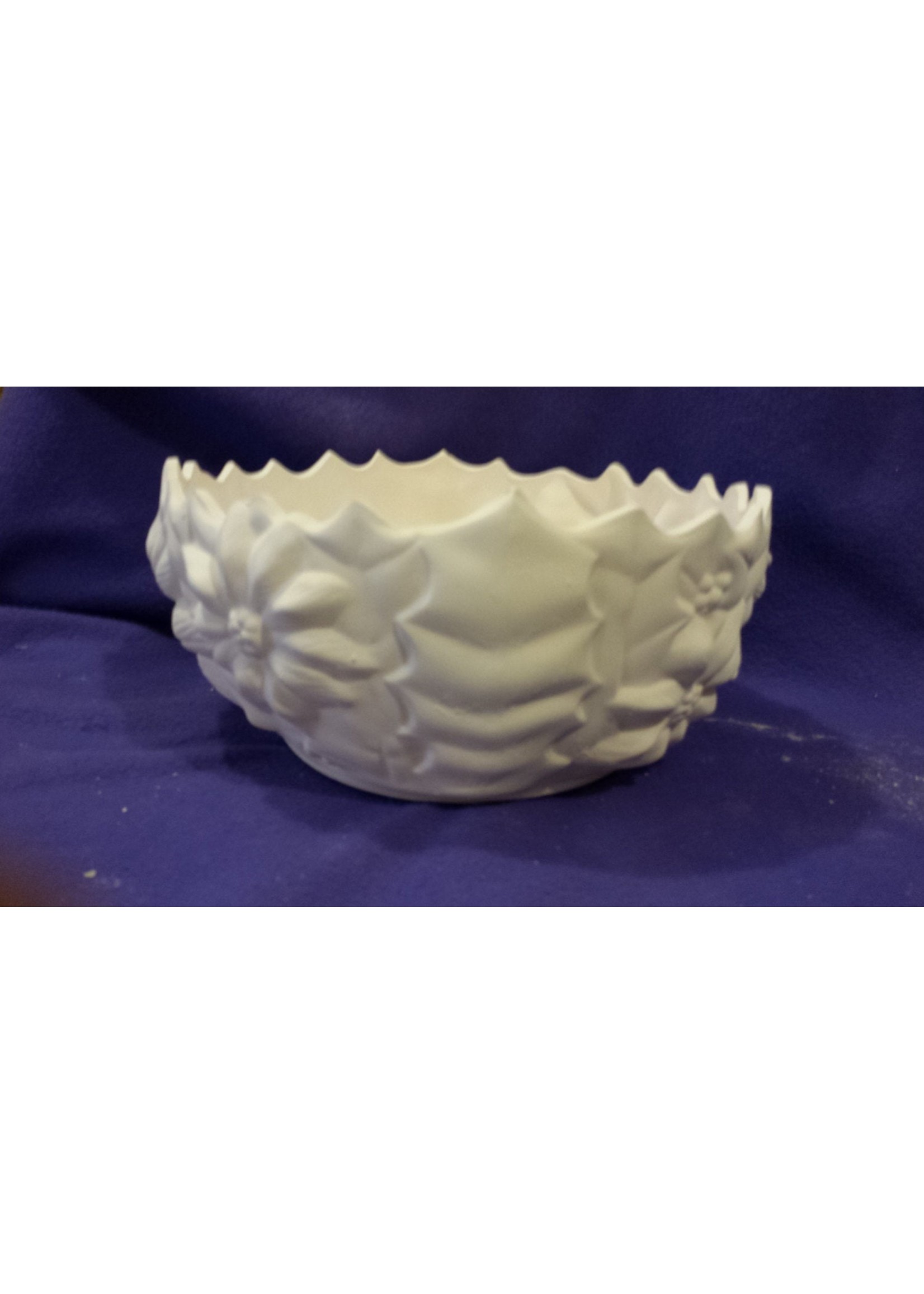 Creative Kreations Ceramics and Gifts Poinsettia Bowl 11" x 5 1/2" ceramic bisque, ready to paint  glazed inside