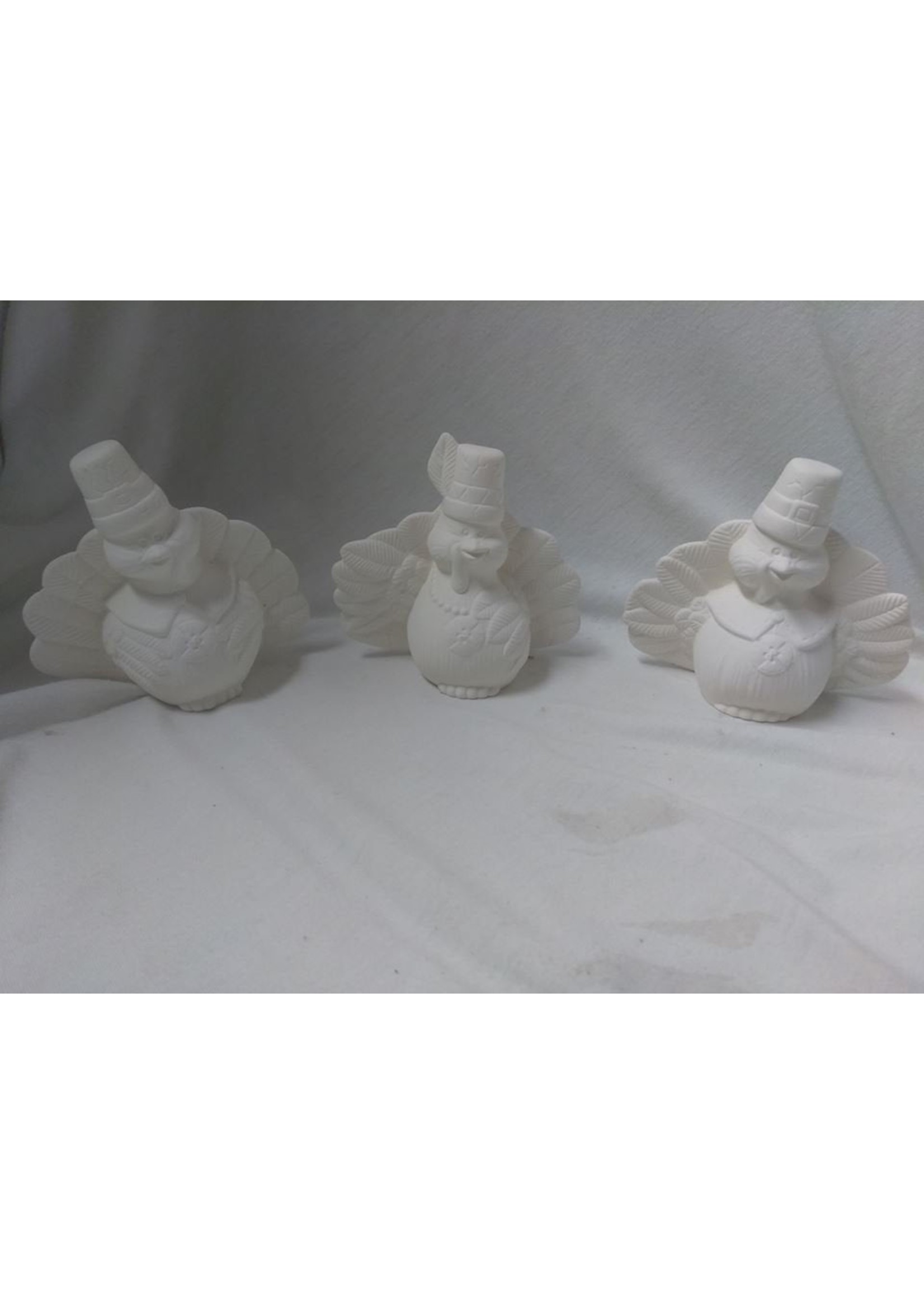 Creative Kreations Ceramics and Gifts Cracked Pot Turkeys set of 3 Ceramic Bisque, Ready To Paint
