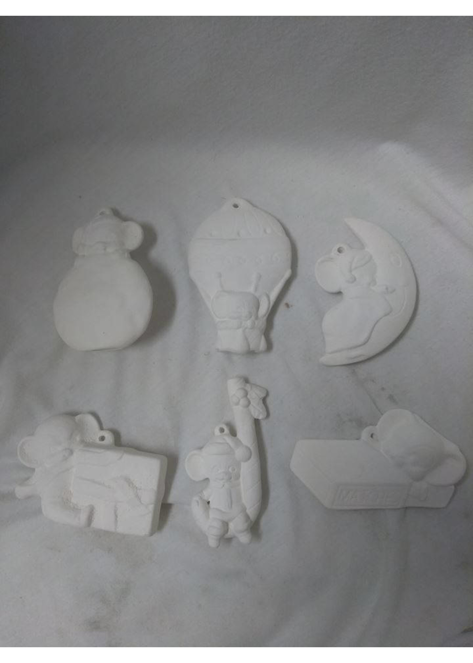 Creative Kreations Ceramics and Gifts Mice Ornaments Asst #5 set of 6 Ceramic Bisque, Ready To Paint