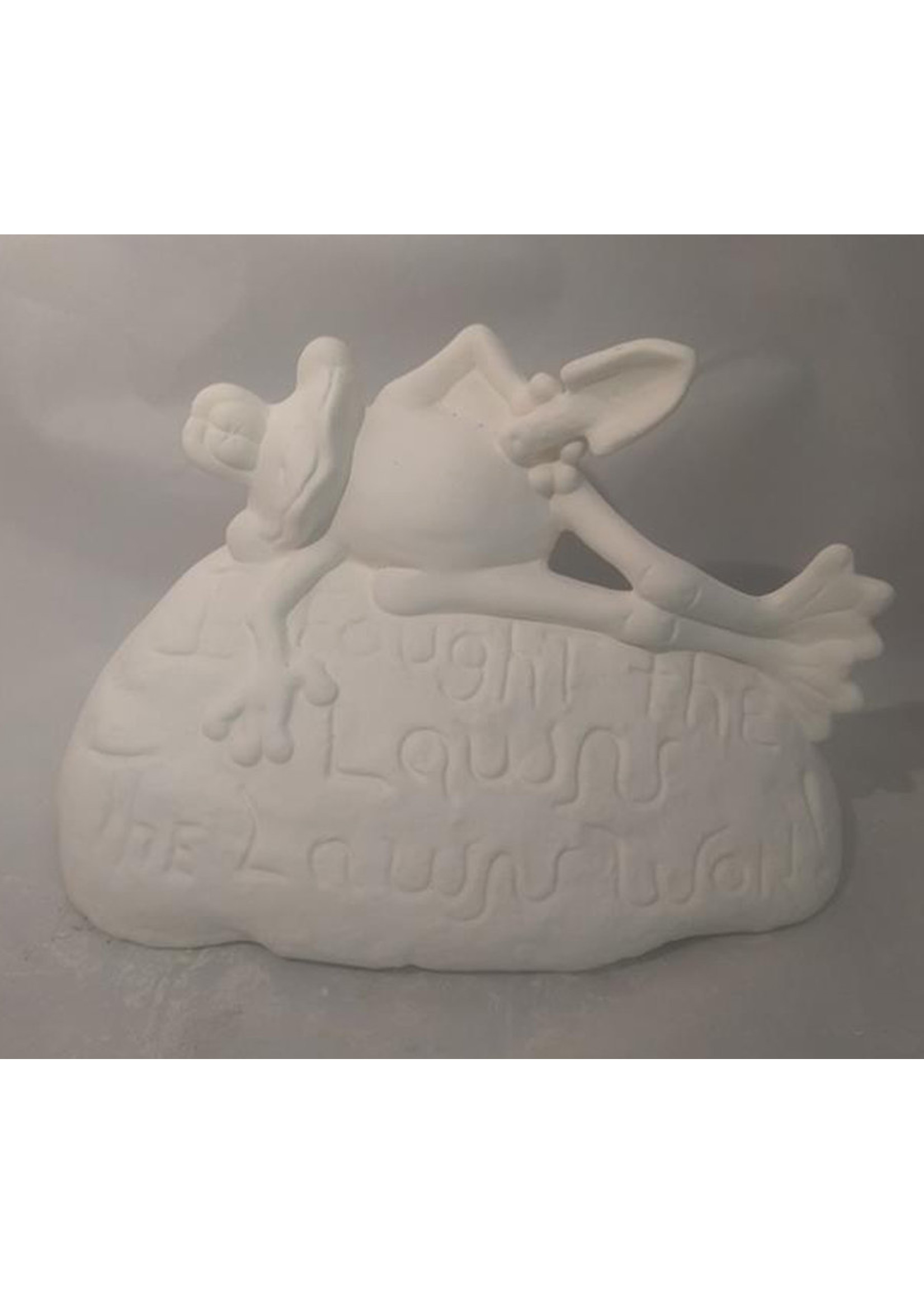 Creative Kreations Ceramics and Gifts Frog "I Fought the Lawn..." Garden Rock 11" x 7" Ceramic Bisque, Ready To Paint