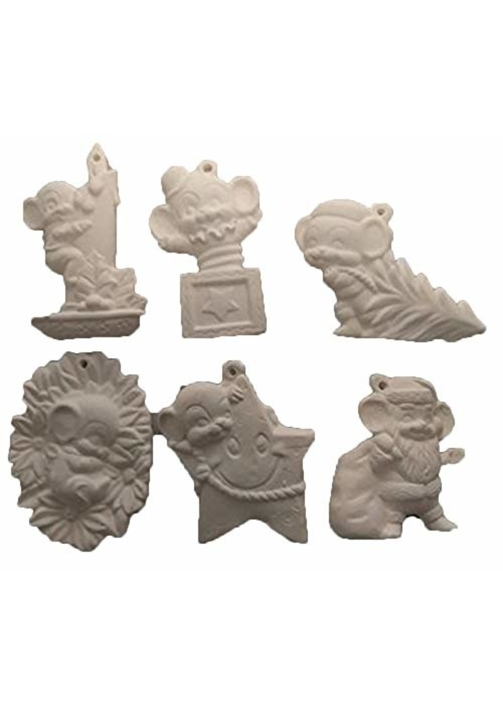 Creative Kreations Ceramics and Gifts Mouse Ornaments Asst #4 Set of 6 Ceramic Bisque, Ready to Paint