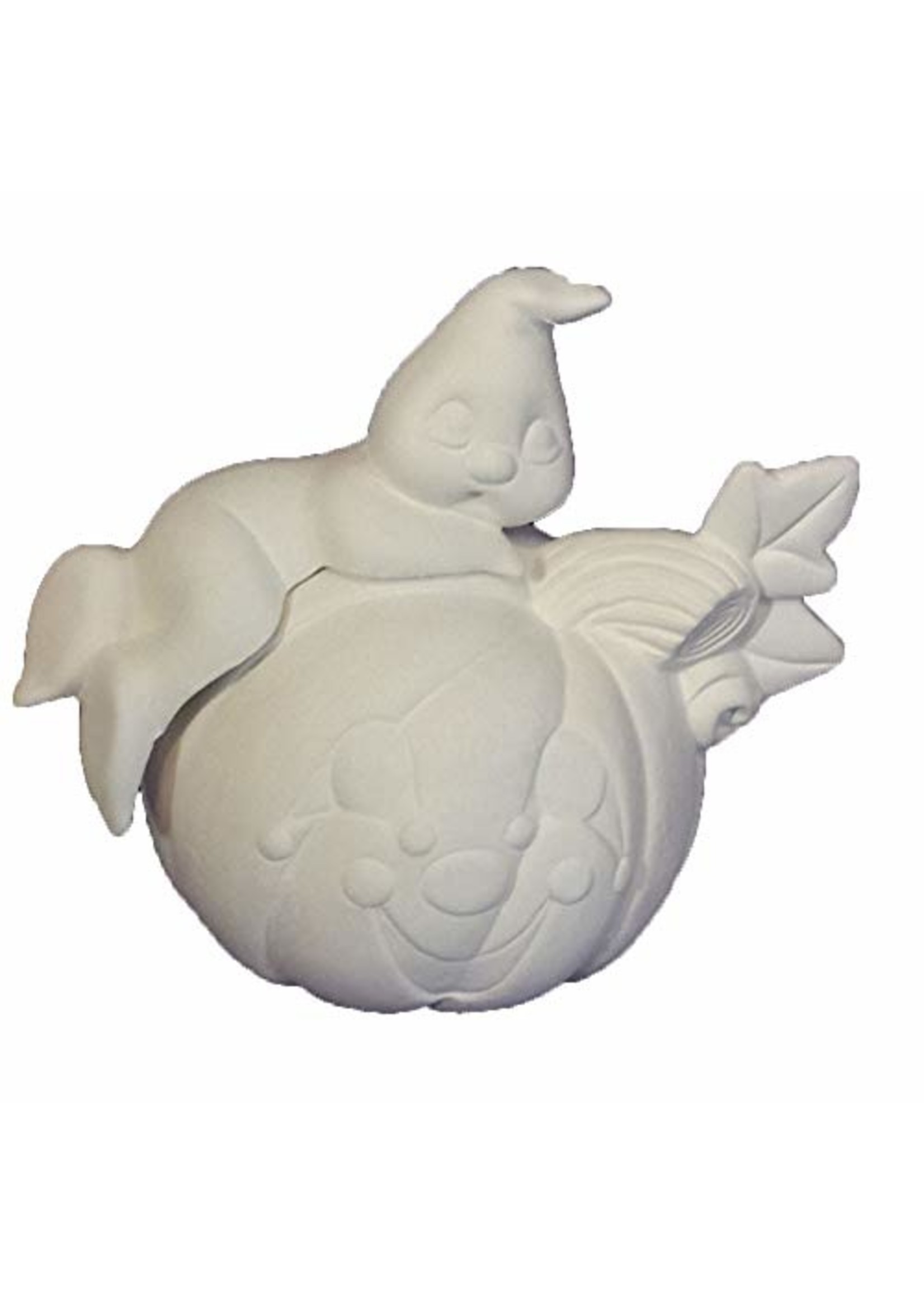 Creative Kreations Ceramics and Gifts Ghost Laying on Pumpkin 6" Ceramic Bisque, Ready to Paint