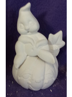 Creative Kreations Ceramics and Gifts Baby Ghost Sitting on Pumpkin 5" Ceramic Bisque, Ready to paint