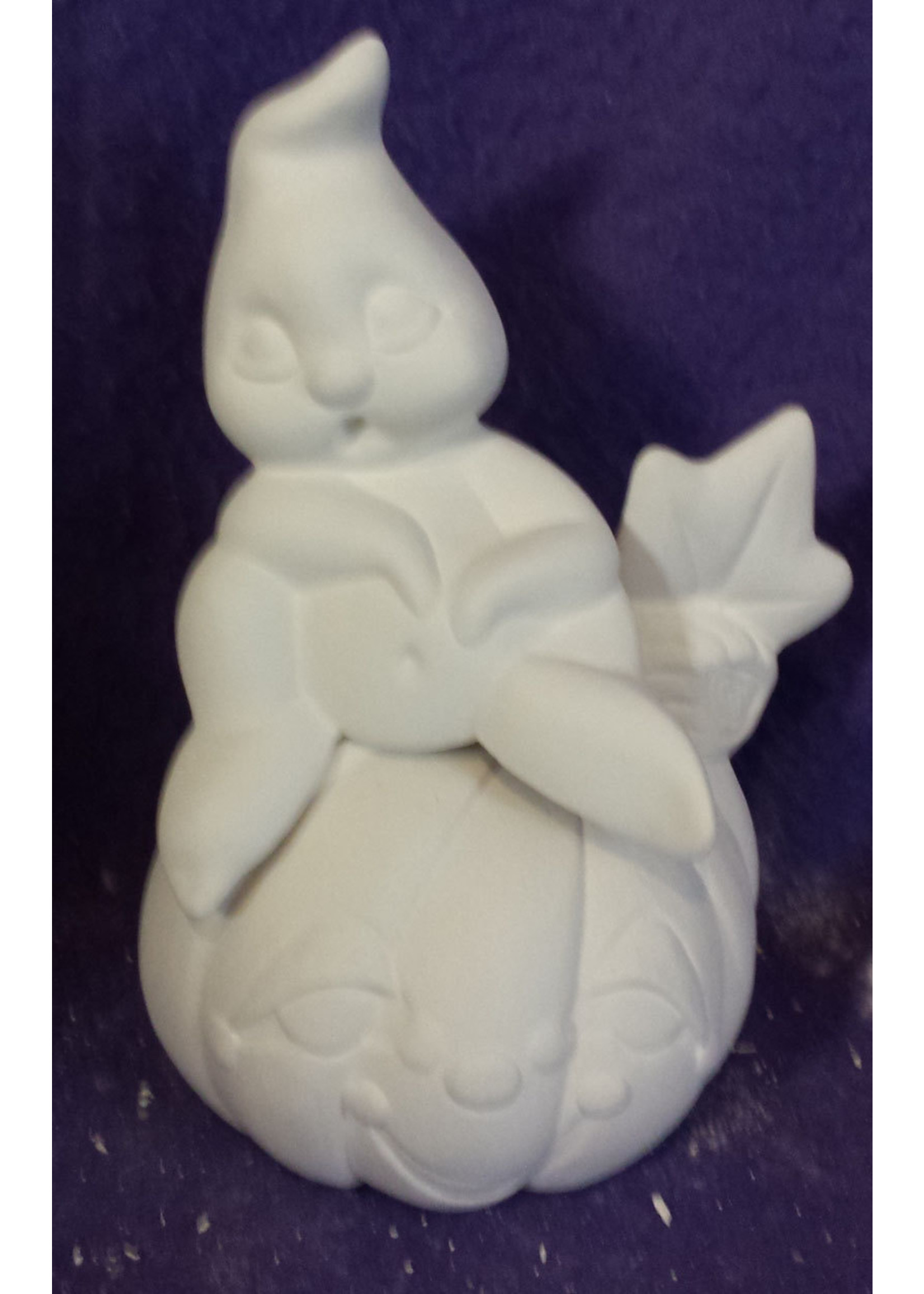 Creative Kreations Ceramics and Gifts Baby Ghost Sitting on Pumpkin 5" Ceramic Bisque, Ready to paint