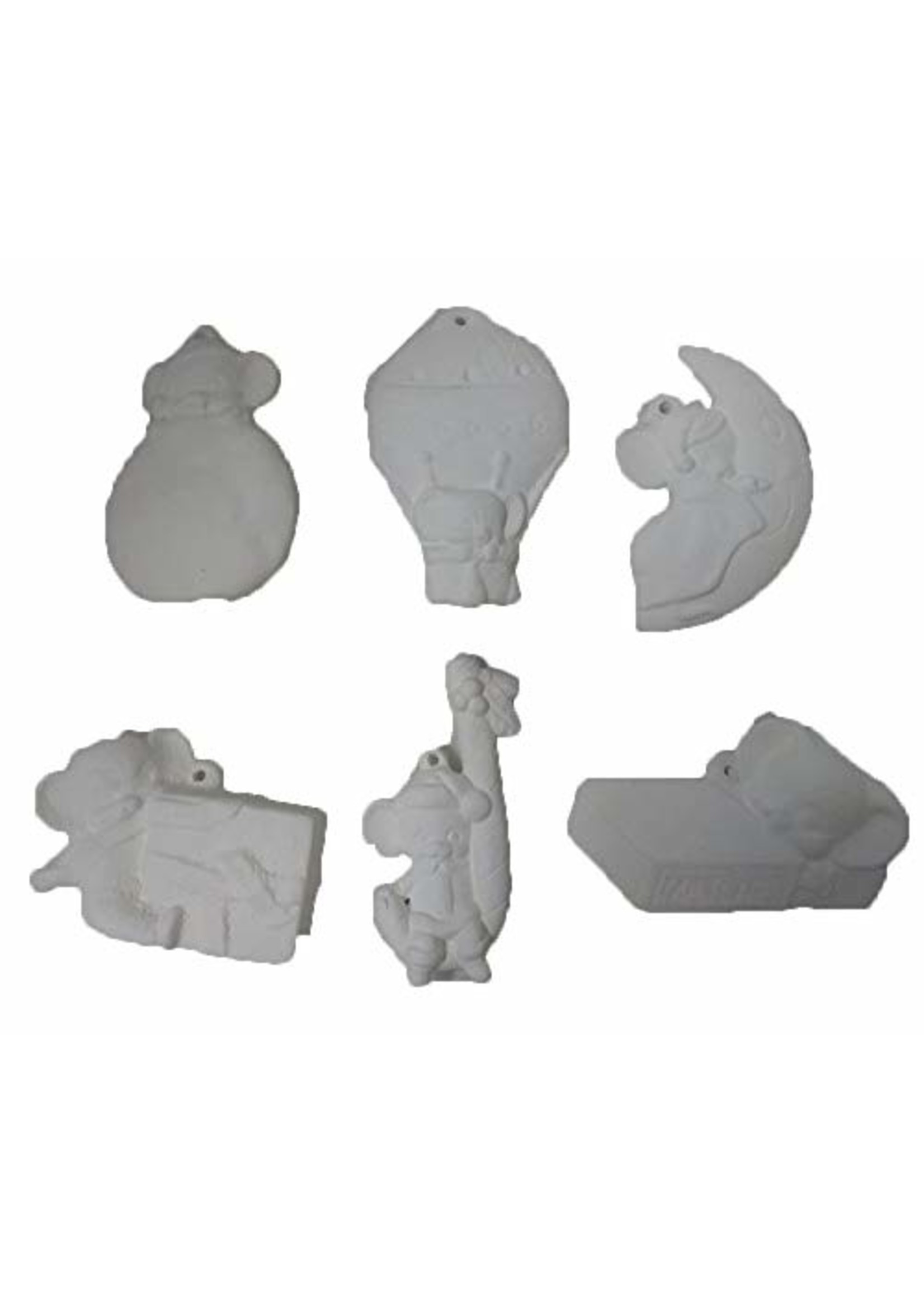 Creative Kreations Ceramics and Gifts Mouse Ornaments Asst #5 Set of 6 Ceramic Bisque, Ready to Paint