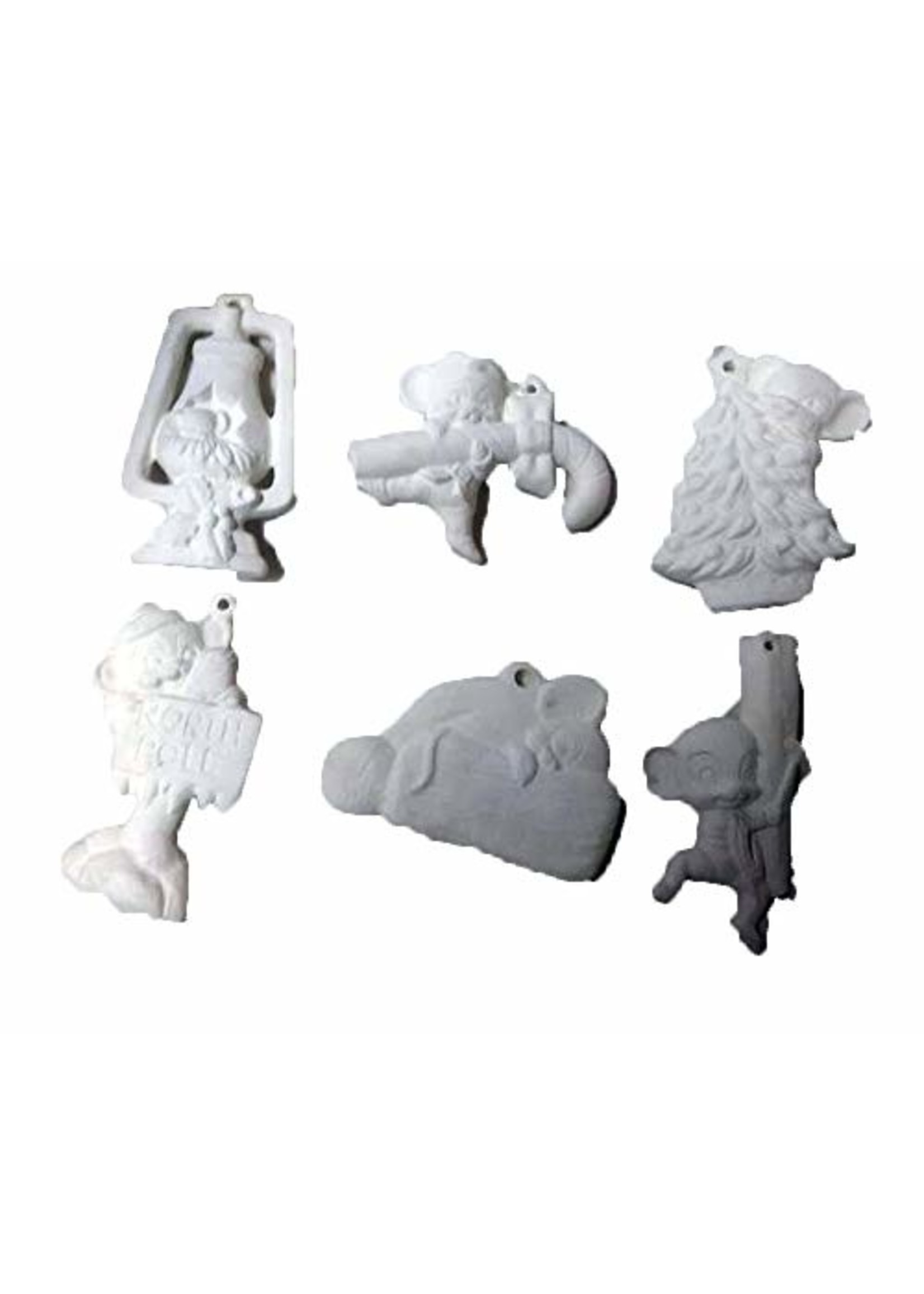 Creative Kreations Ceramics and Gifts Mouse Ornaments Asst #3 set of 6 Ceramic Bisque, Ready to Paint