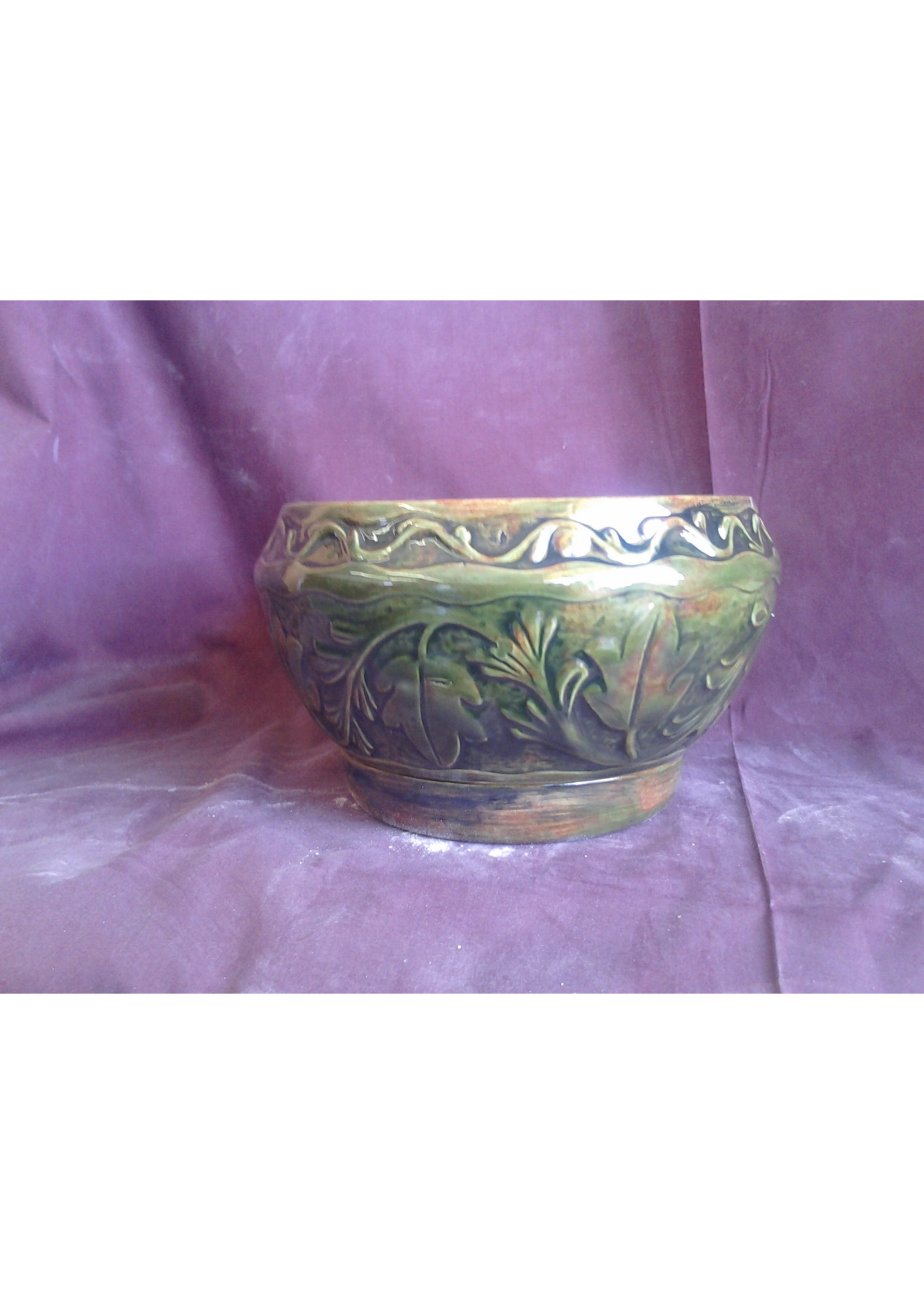 Creative Kreations Ceramics and Gifts Leaf Embossed Planter 7" x 5 1/2"  with Base Ceramic Bisque, Ready to Paint