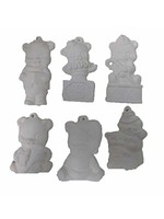 Creative Kreations Ceramics and Gifts Bear Ornaments Asst #2 set of 6 Ceramic Bisque, Ready to Paint