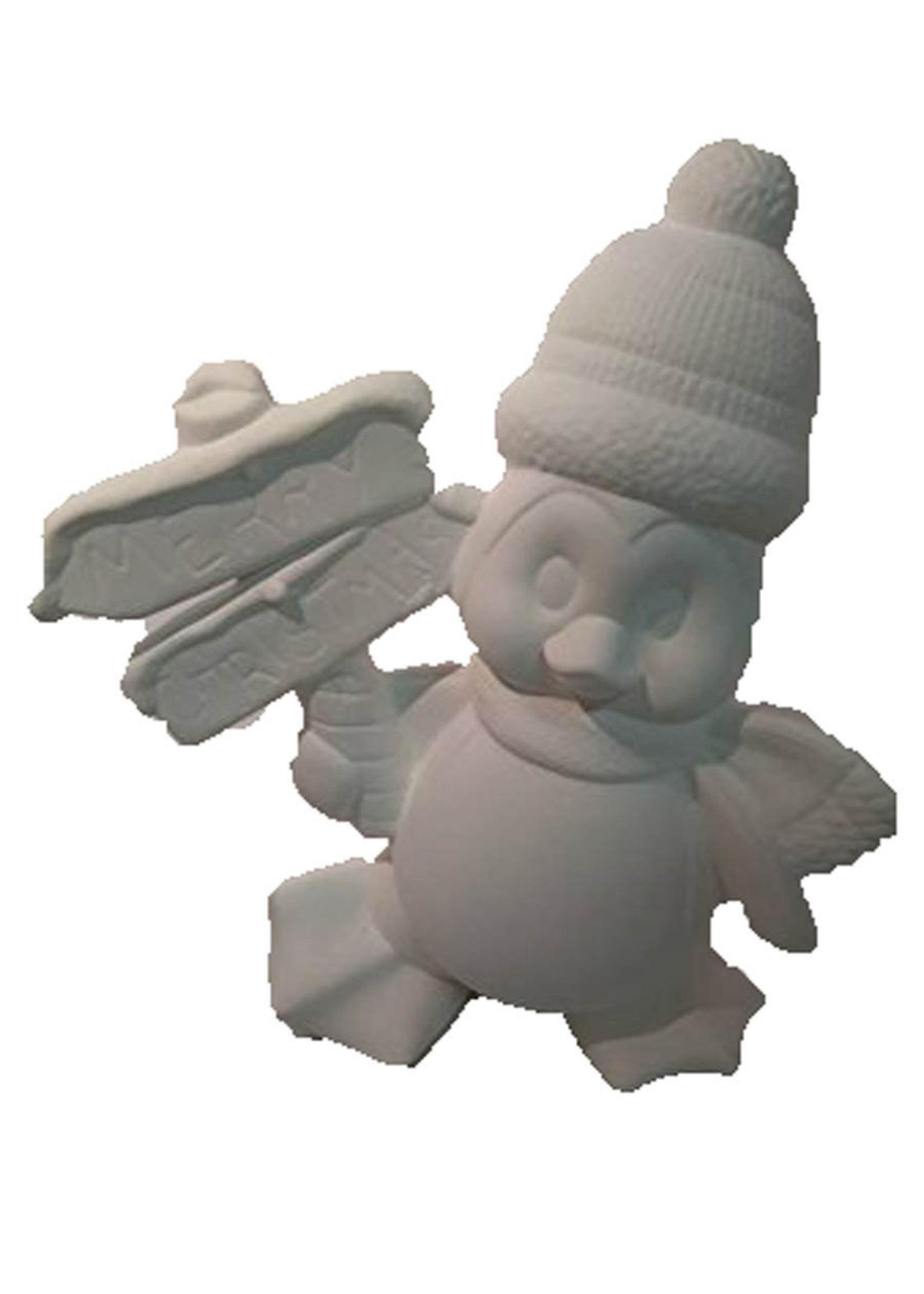 Creative Kreations Ceramics and Gifts Merry Christmas Penguin with Sign 10" Ceramic Bisque, Ready to Paint