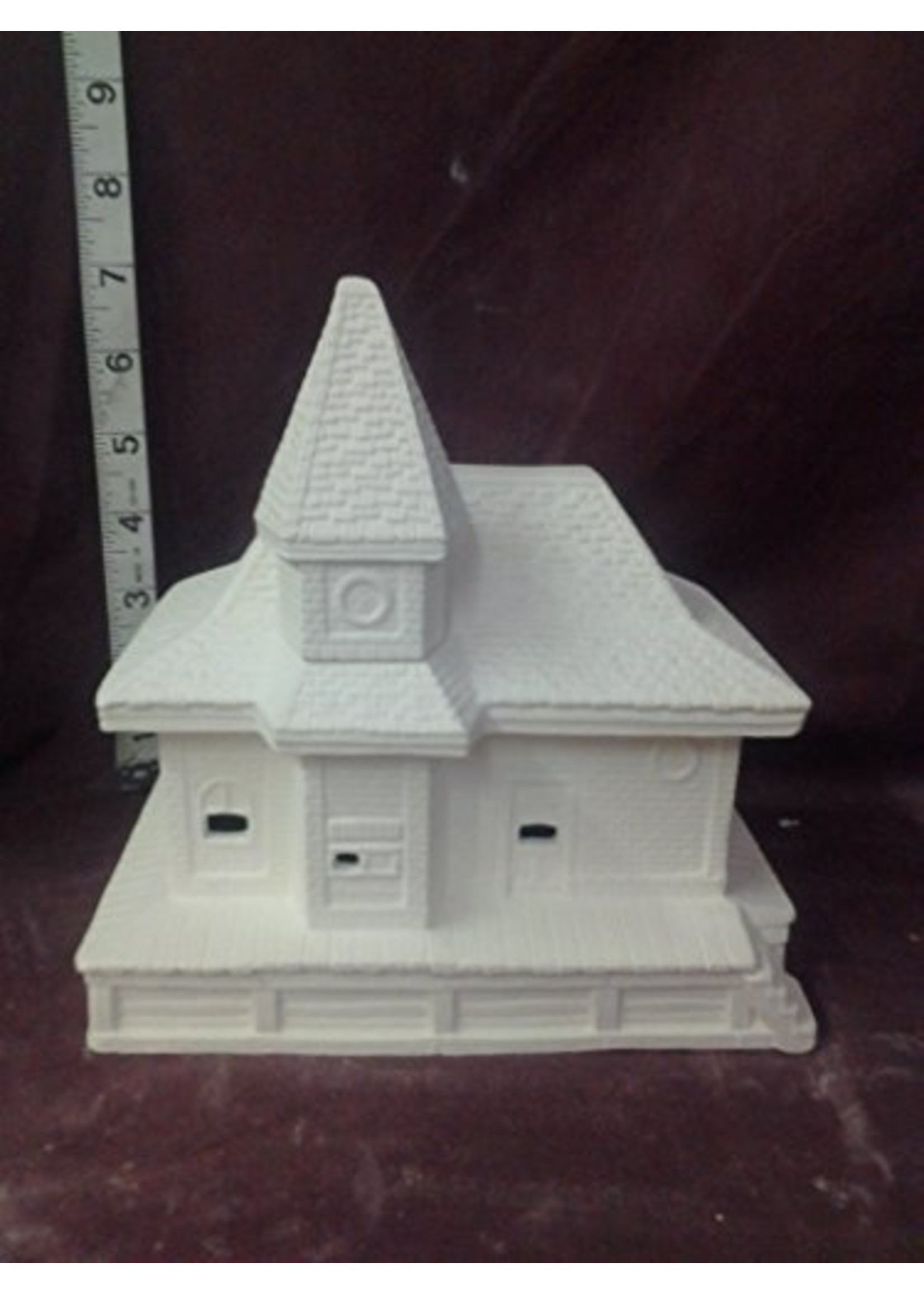 Creative Kreations Ceramics and Gifts Crystal Creek Train Depot 7" x 7" Ceramic Bisque, Ready to Paint with Cut Outs
